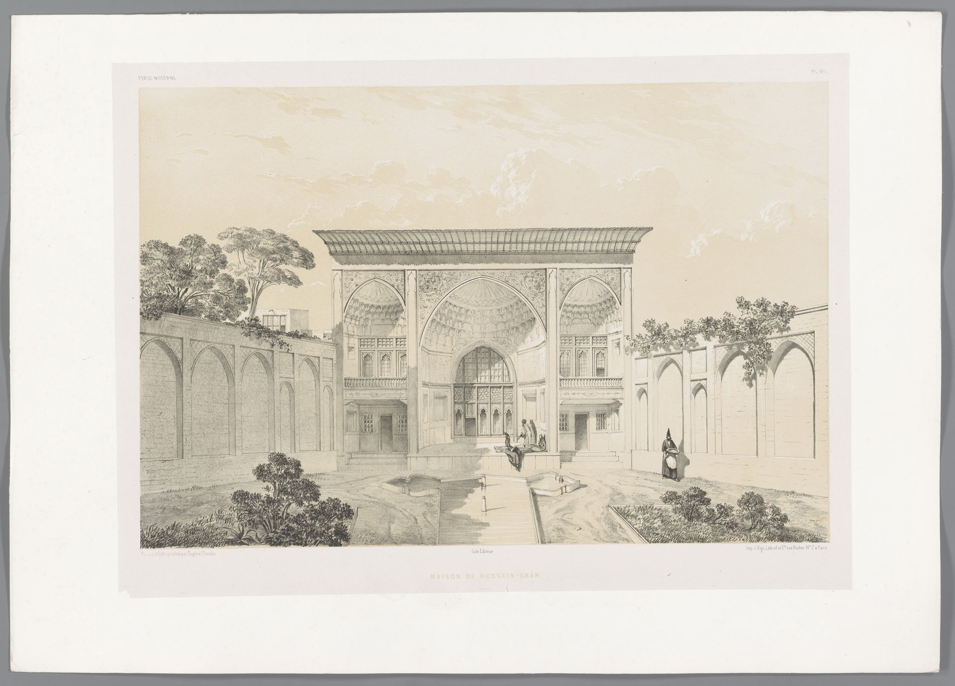 Binnentuin van het huis Hussein Khan in Tabriz by Eugène Flandin