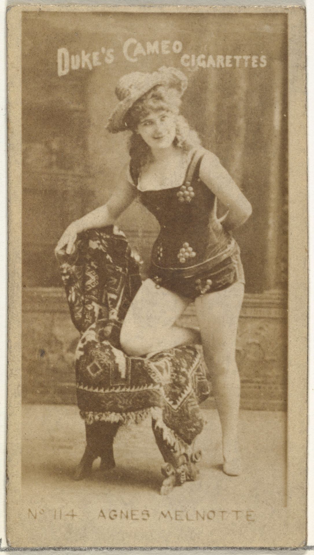 Card Number 114, Agnes Melnotte, from the Actors and Actresses series (N145-4) issued by Duke Sons & Co. to promote Cameo Cigarettes by W. Duke, Sons & Co.