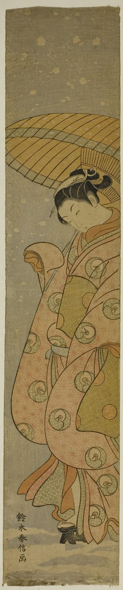 Beauty Under an Umbrella in the Snow by Suzuki Harunobu 鈴木春信