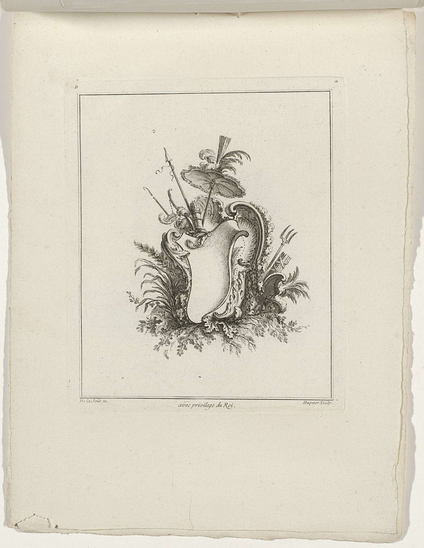 Cartouche bekroond met parasol by Gabriel Huquier