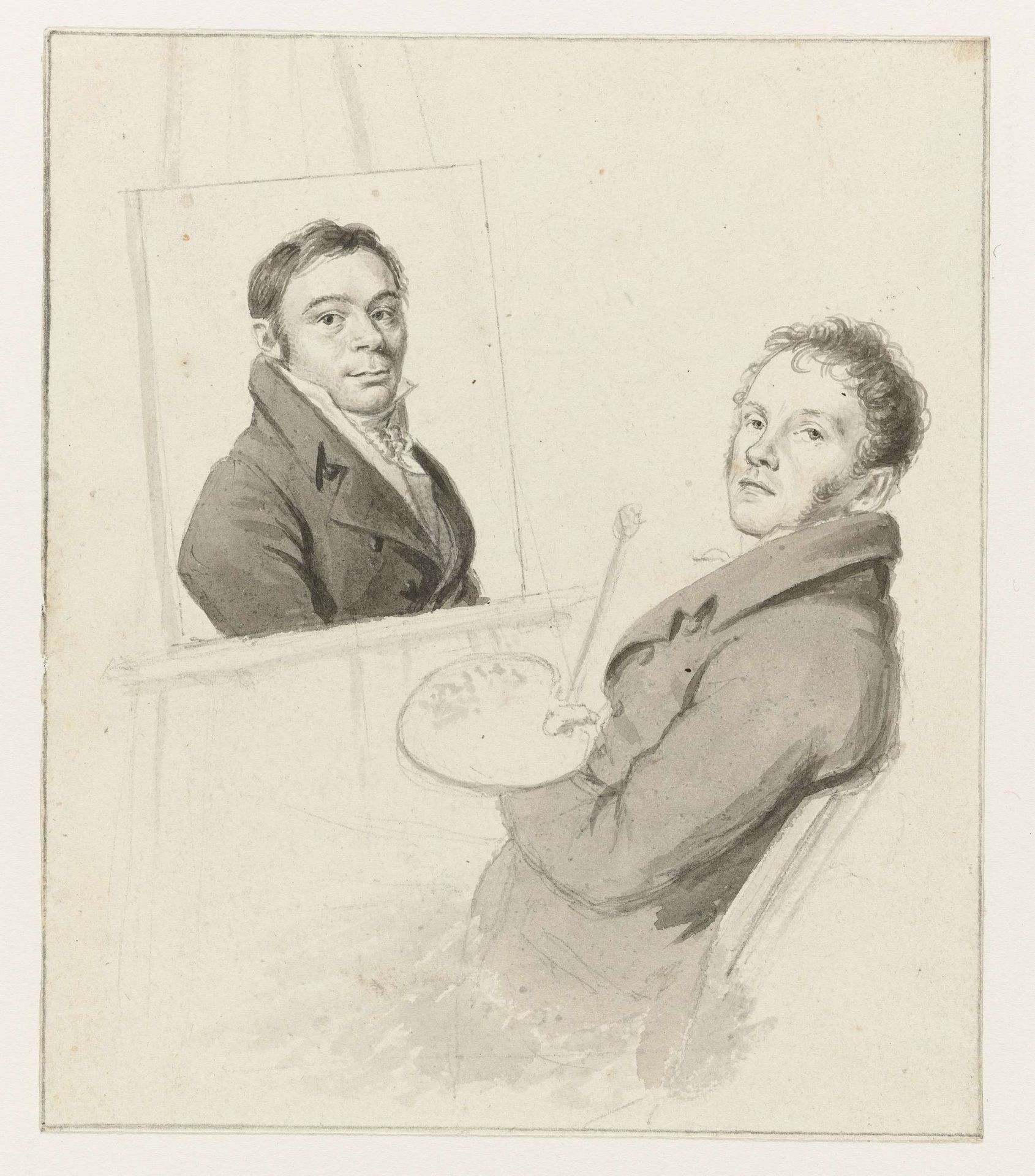 Portret van Christiaen Andriessen die een portret van Izaak Riewert Schmidt schildert by Hendrik Willem Caspari