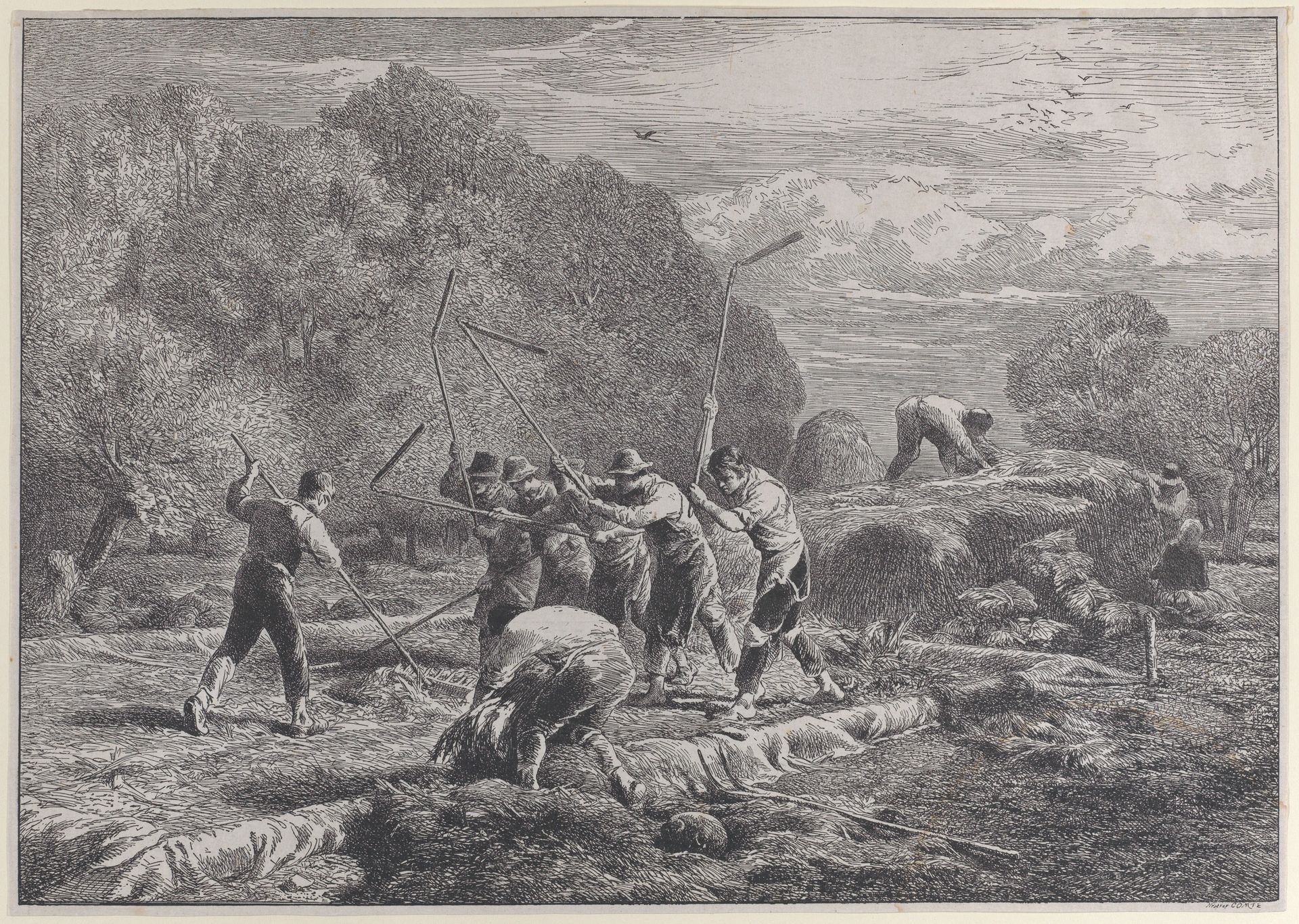 Men thrashing by Anonymous