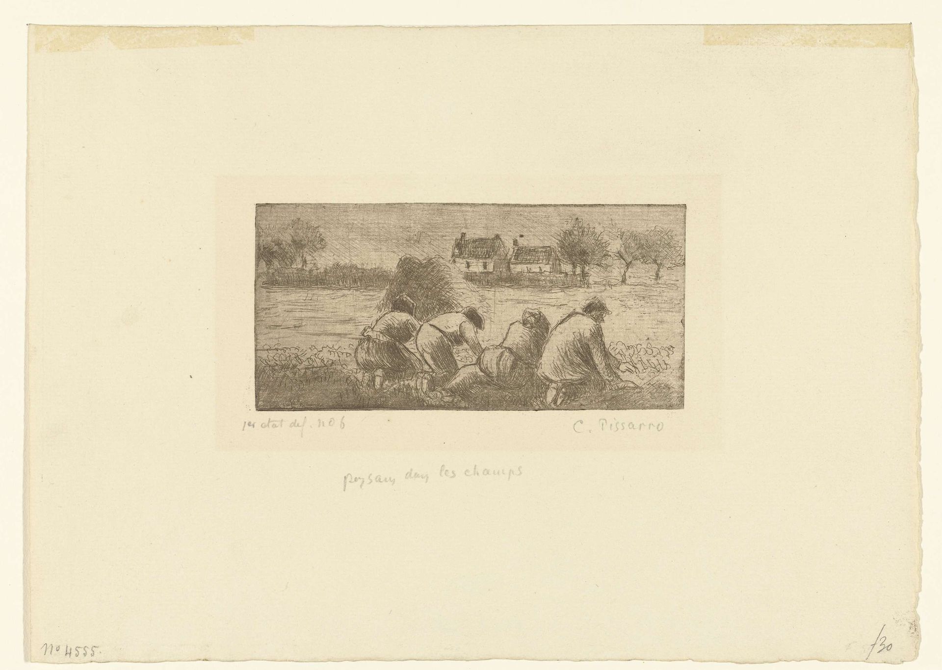 Boeren op het land aan het werk by Camille Pissarro