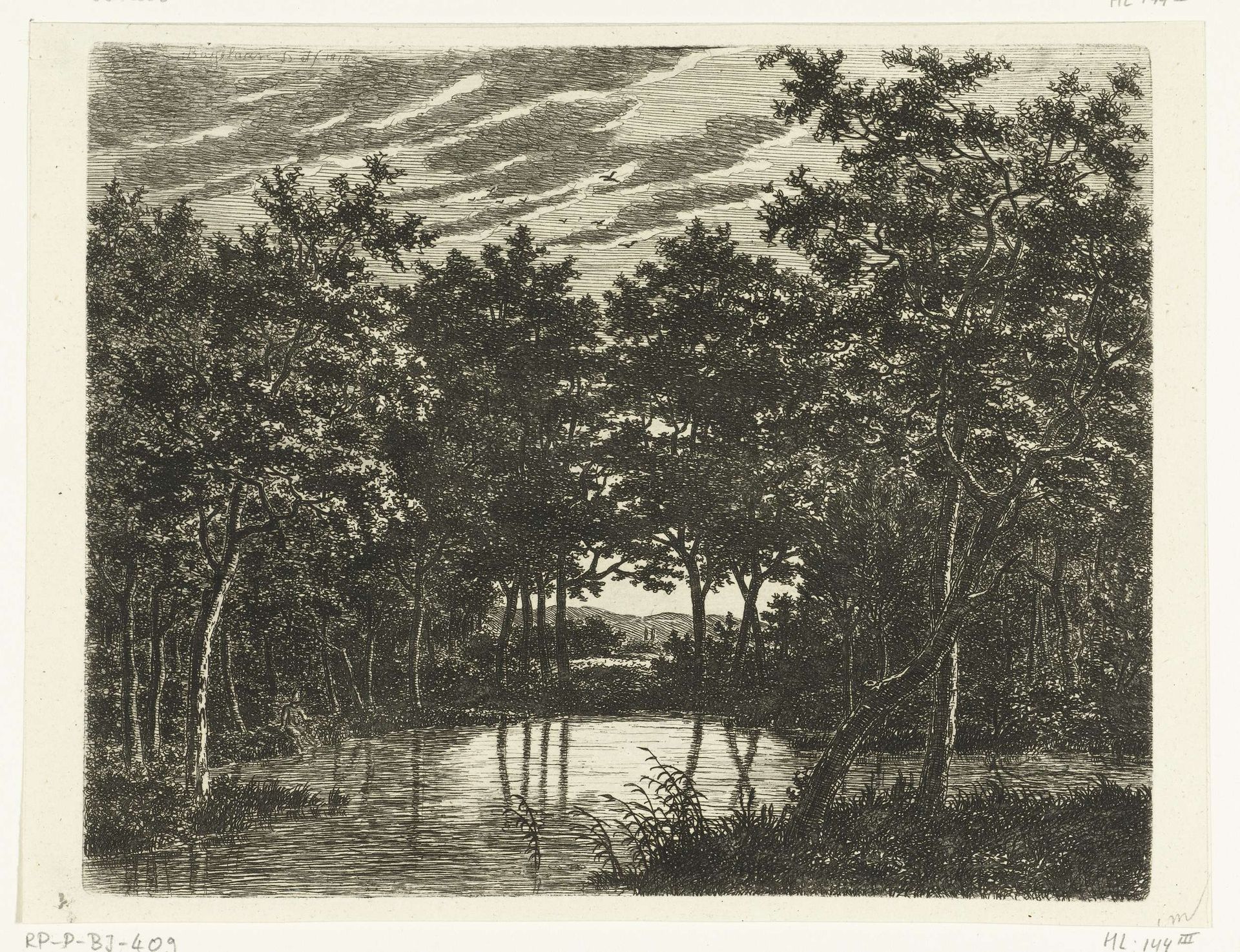 Landschap met vijver, links zit een visser met een puntige hoed by Ernst Willem Jan Bagelaar