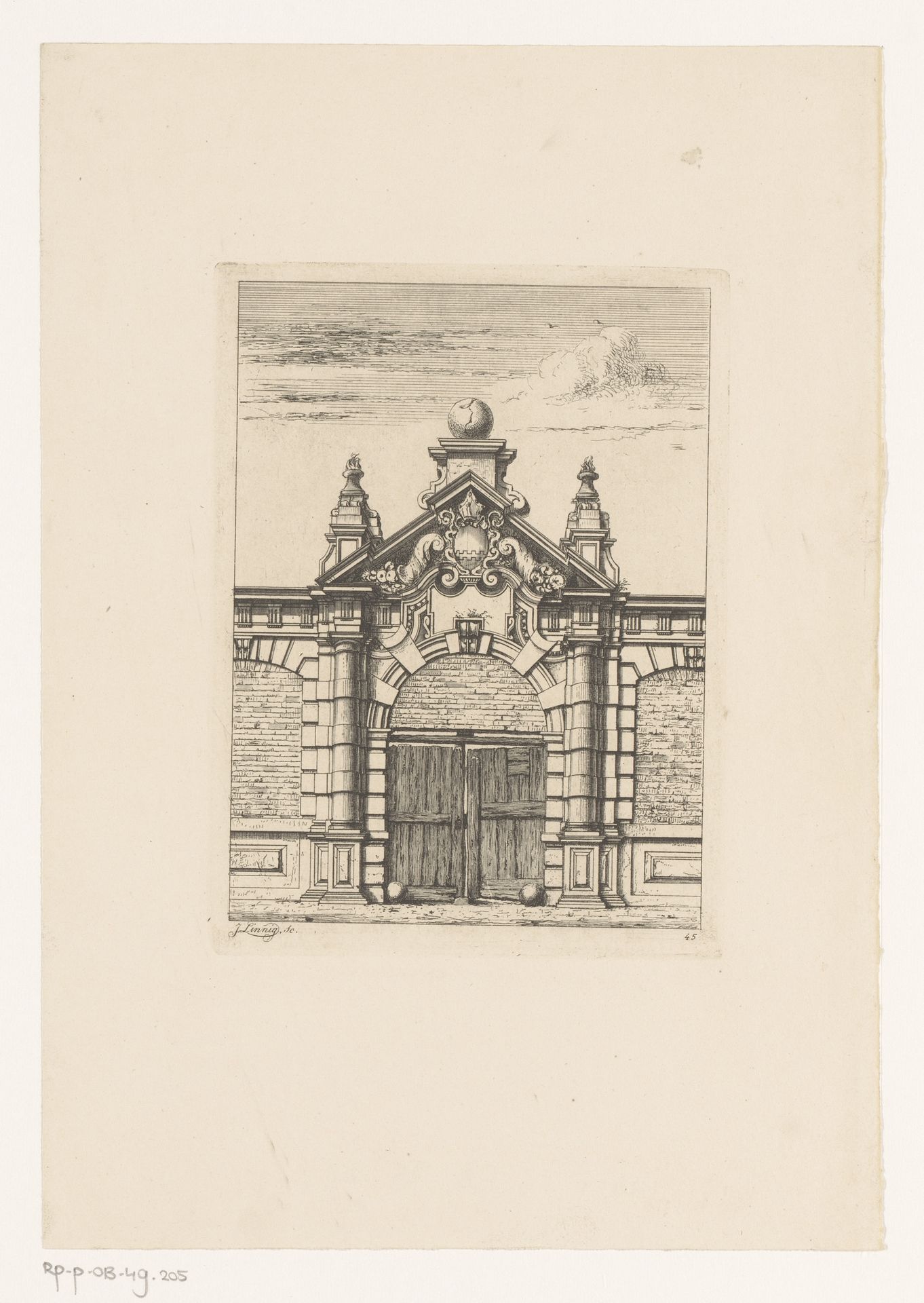 Toegangspoort van de Sint-Michielsabdij in Antwerpen by Jean Théodore Joseph Linnig