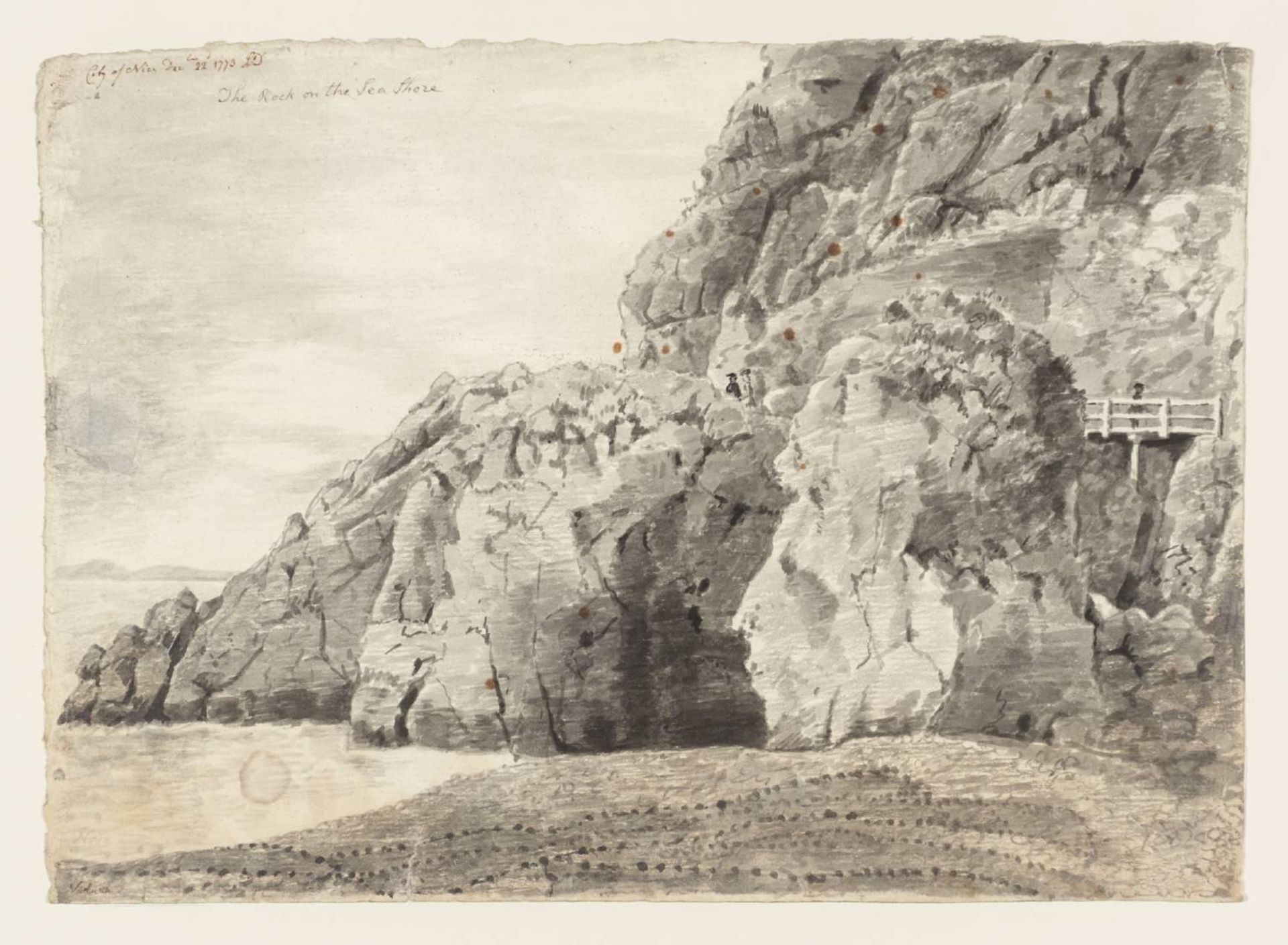View near Nice: The Rock on the Sea Shore by John Downman