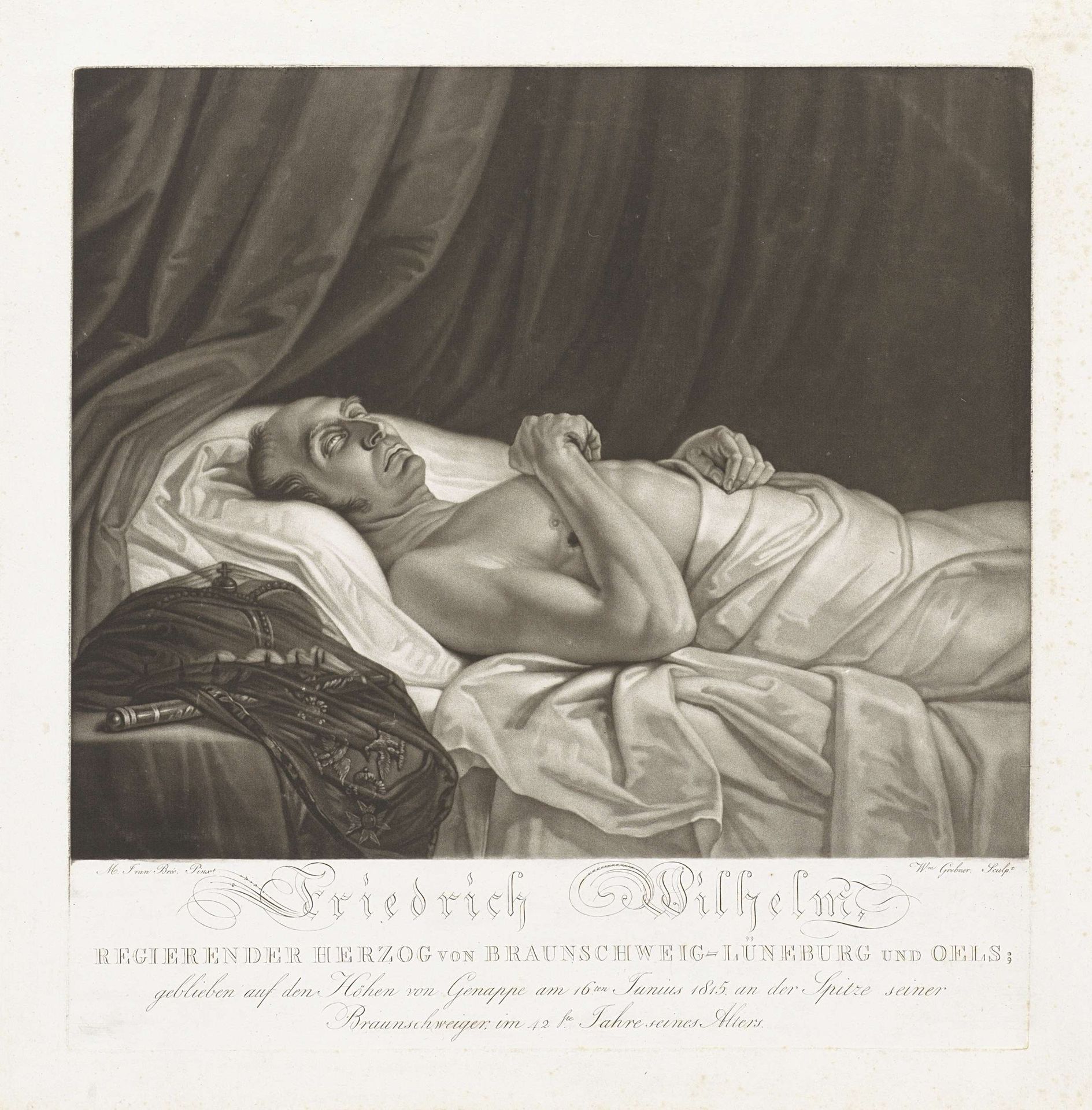 Frederik Willem, hertog van Brunswijk-Wolfenbüttel op zijn sterfbed by Willem Grebner