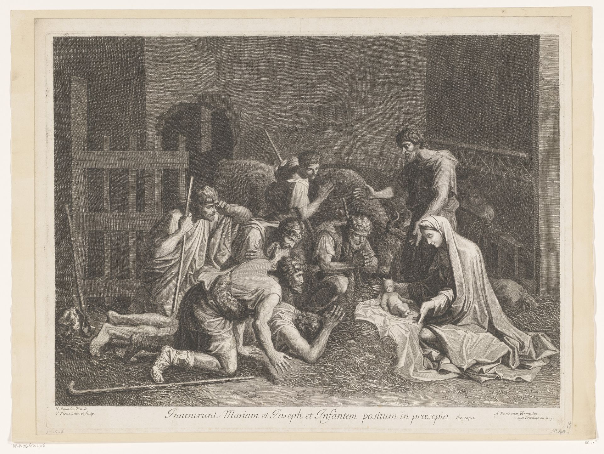 Aanbidding door de herders by Jean Pesne