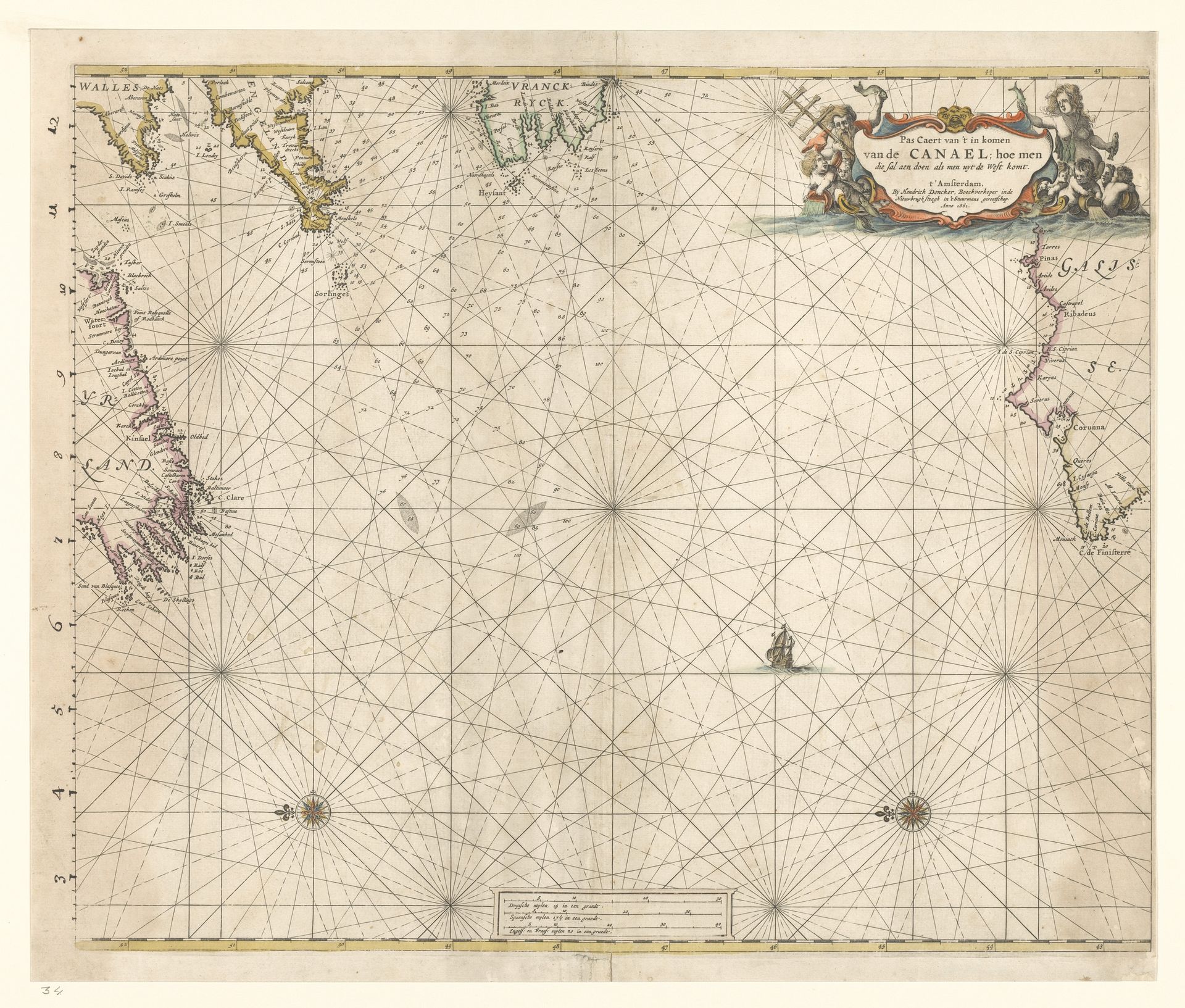 Zeekaart van het westelijke gedeelte van het Kanaal by Hendrick (I) Doncker