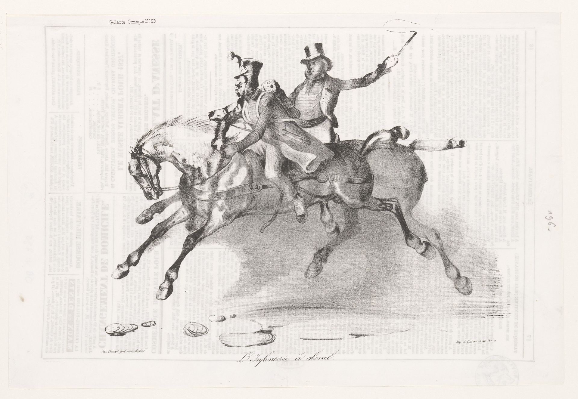 Karikatuur van de infanterie te paard by Victor Adam