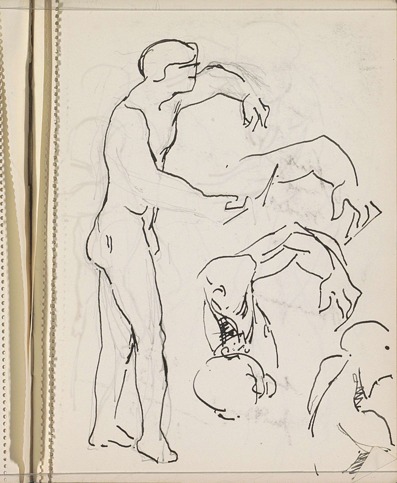 Arm, armspieren en een staande man met opgeheven armen by Reijer Stolk
