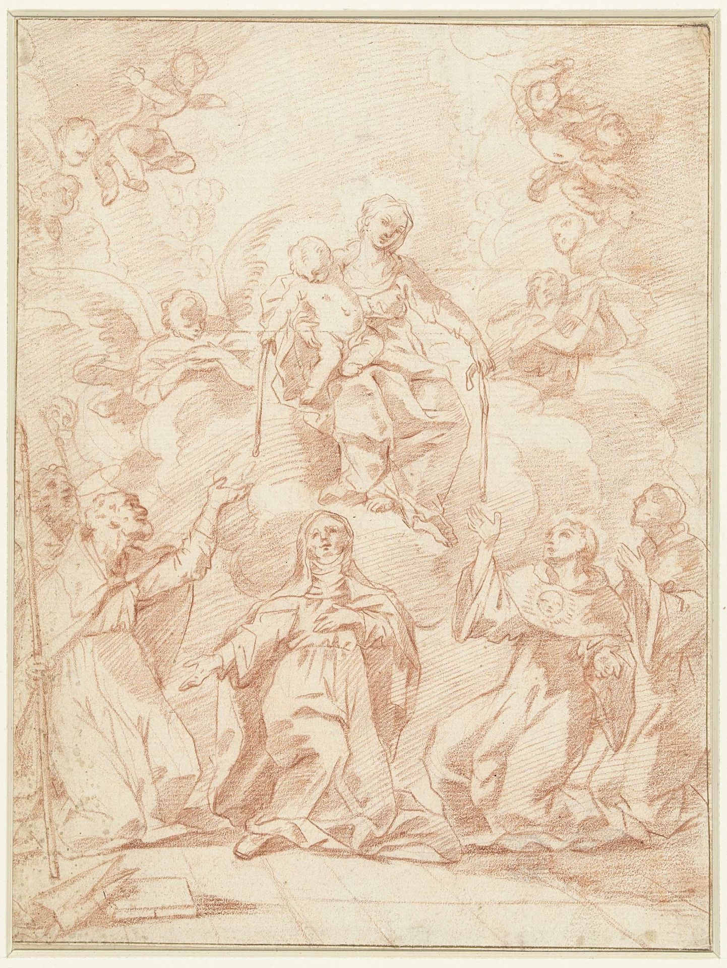 Madonna en het kind reiken scapulieren uit by Francesco Vanni