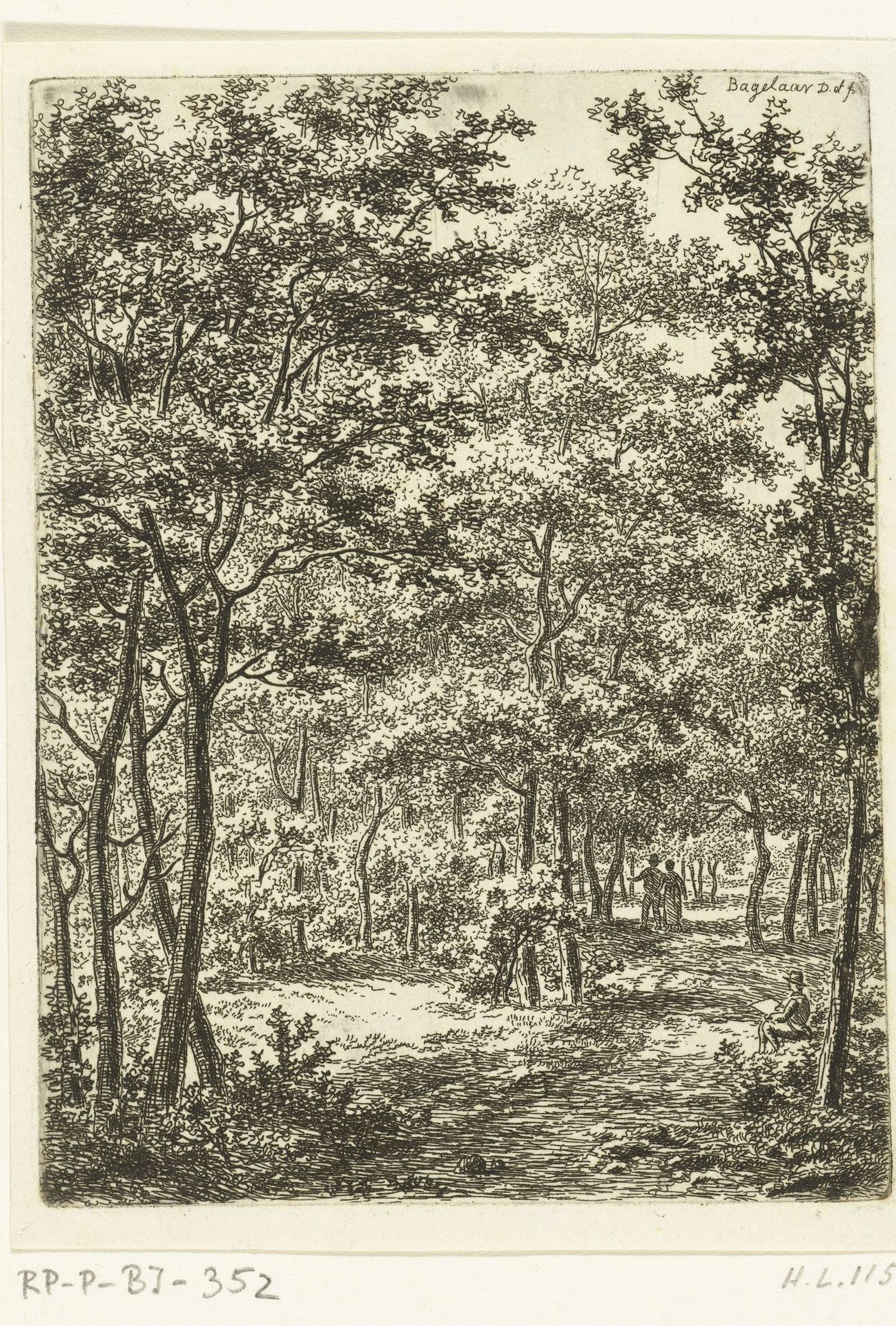 Bosgezicht, op de voorgrond een tekenaar by Ernst Willem Jan Bagelaar