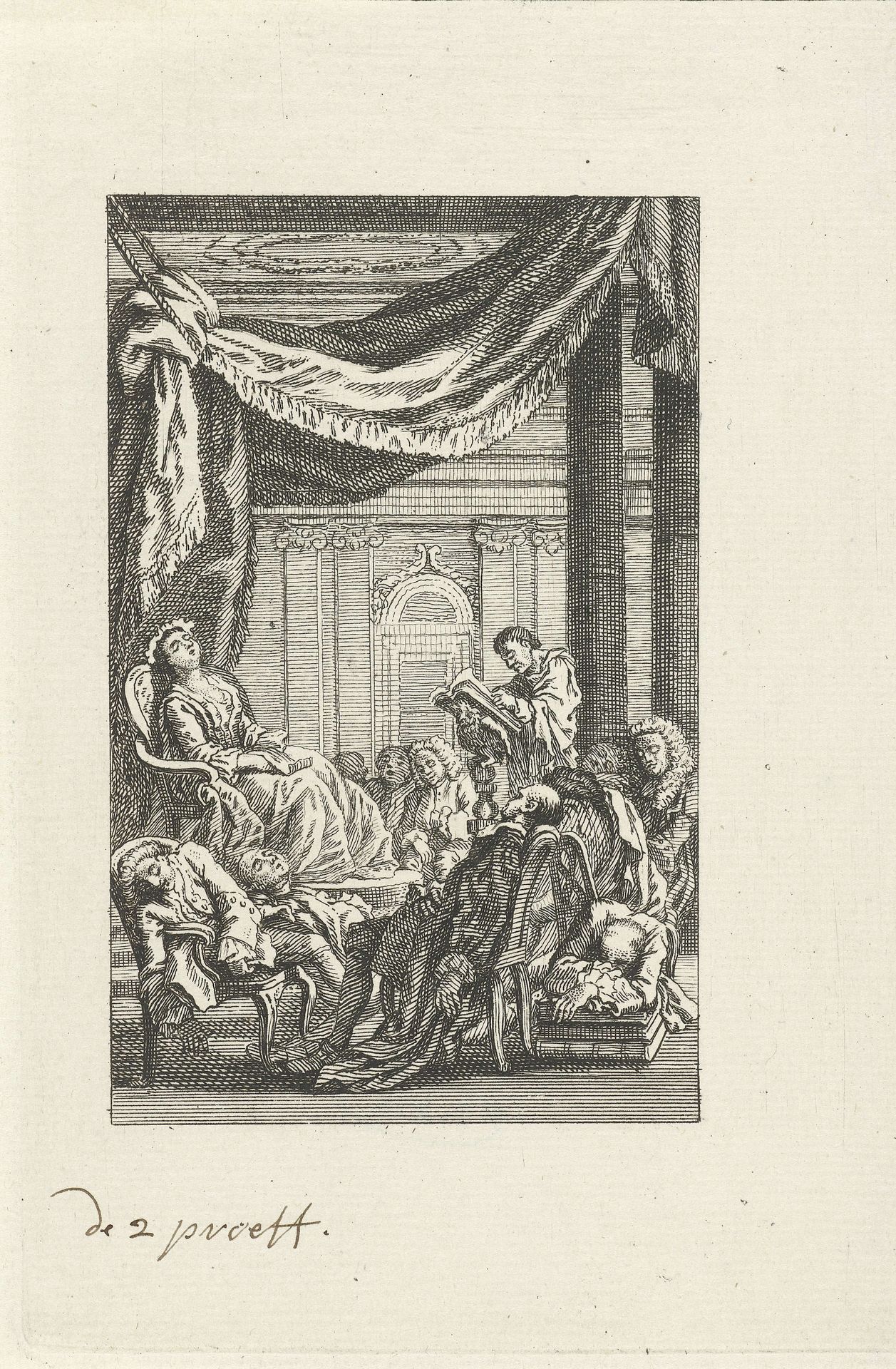 Slapende figuren onder een baldakijn by Anonymous