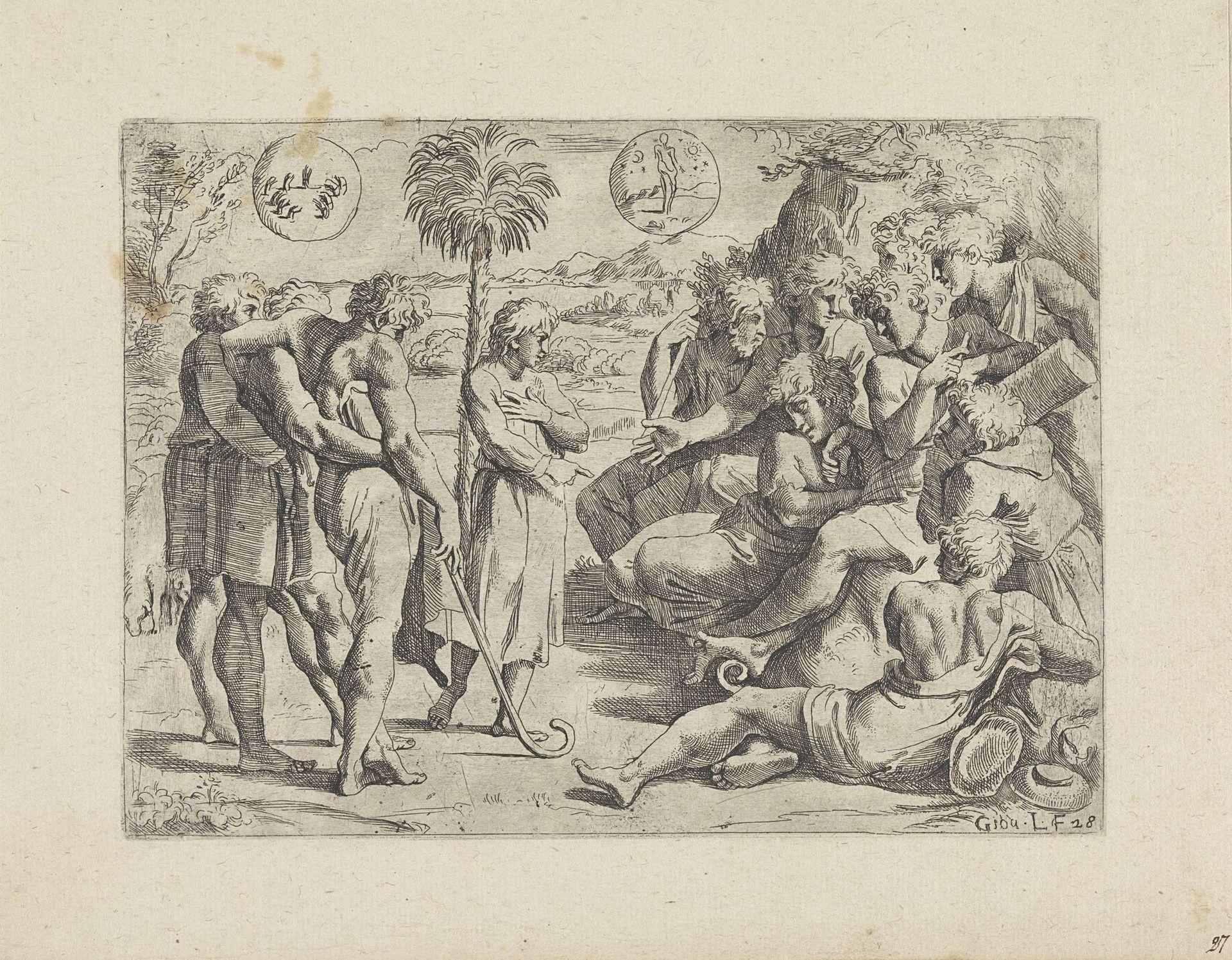 Jozef vertelt zijn dromen aan zijn broers by Giovanni Lanfranco