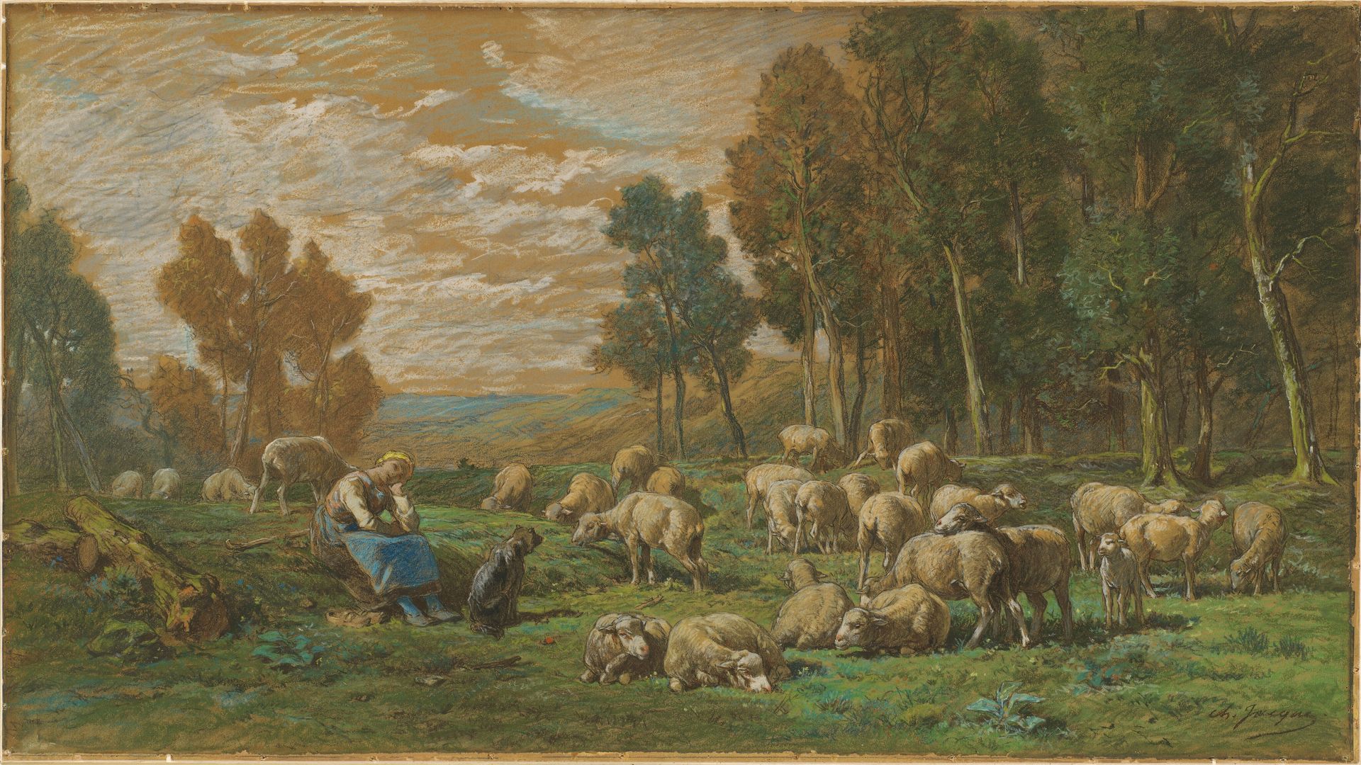 The Shepherdess by Charles Jacque