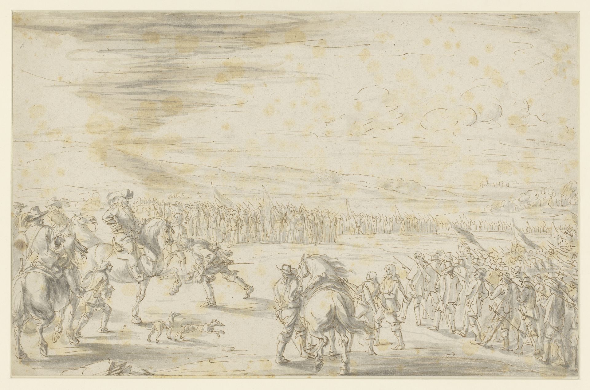 Onderhandelingen tussen twee in slagorde opgestelde troepen by Cornelis de Wael