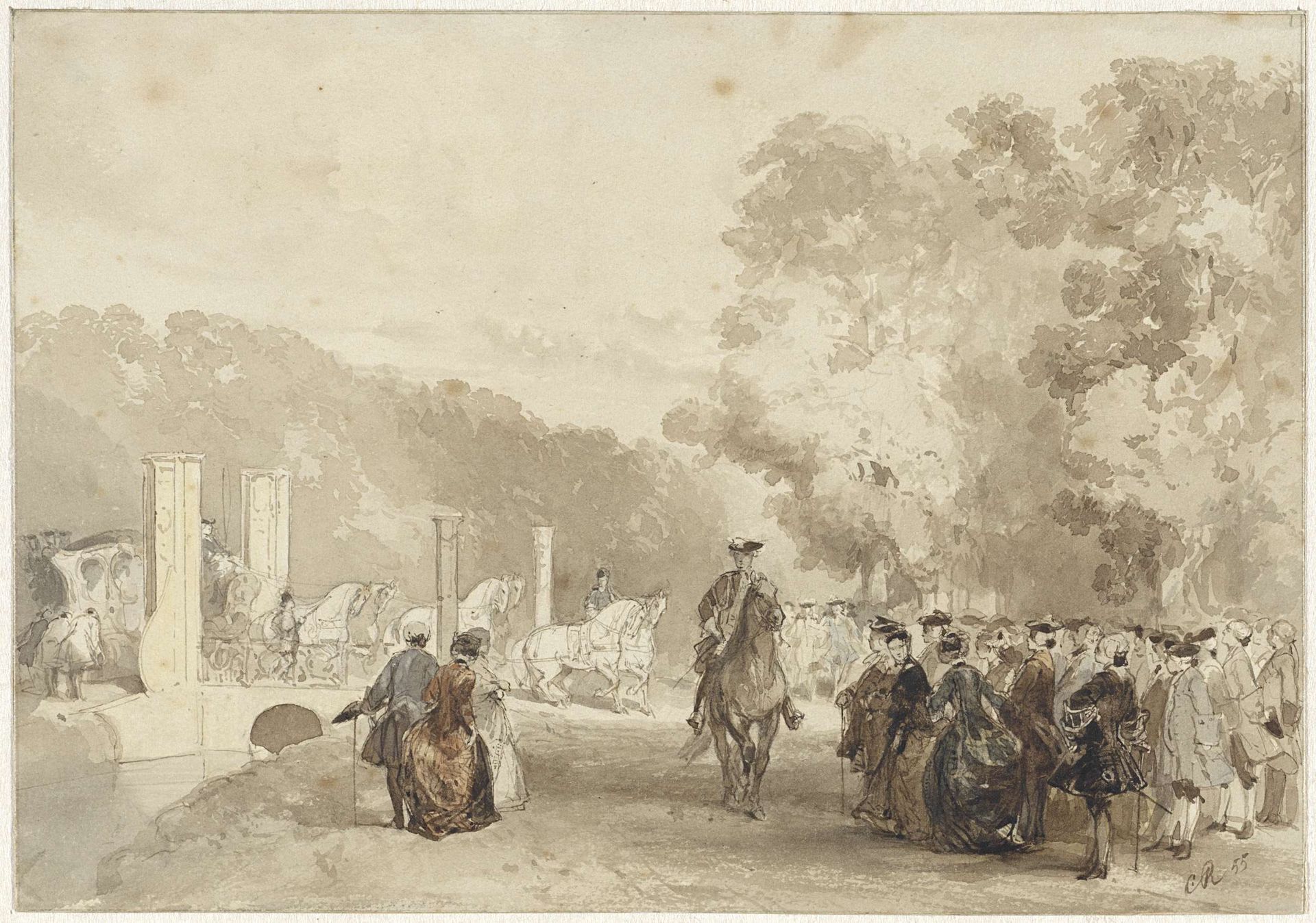 Koets van de Prins, die van de oprijlaan van Huis ten Bosch rijdt by Charles Rochussen