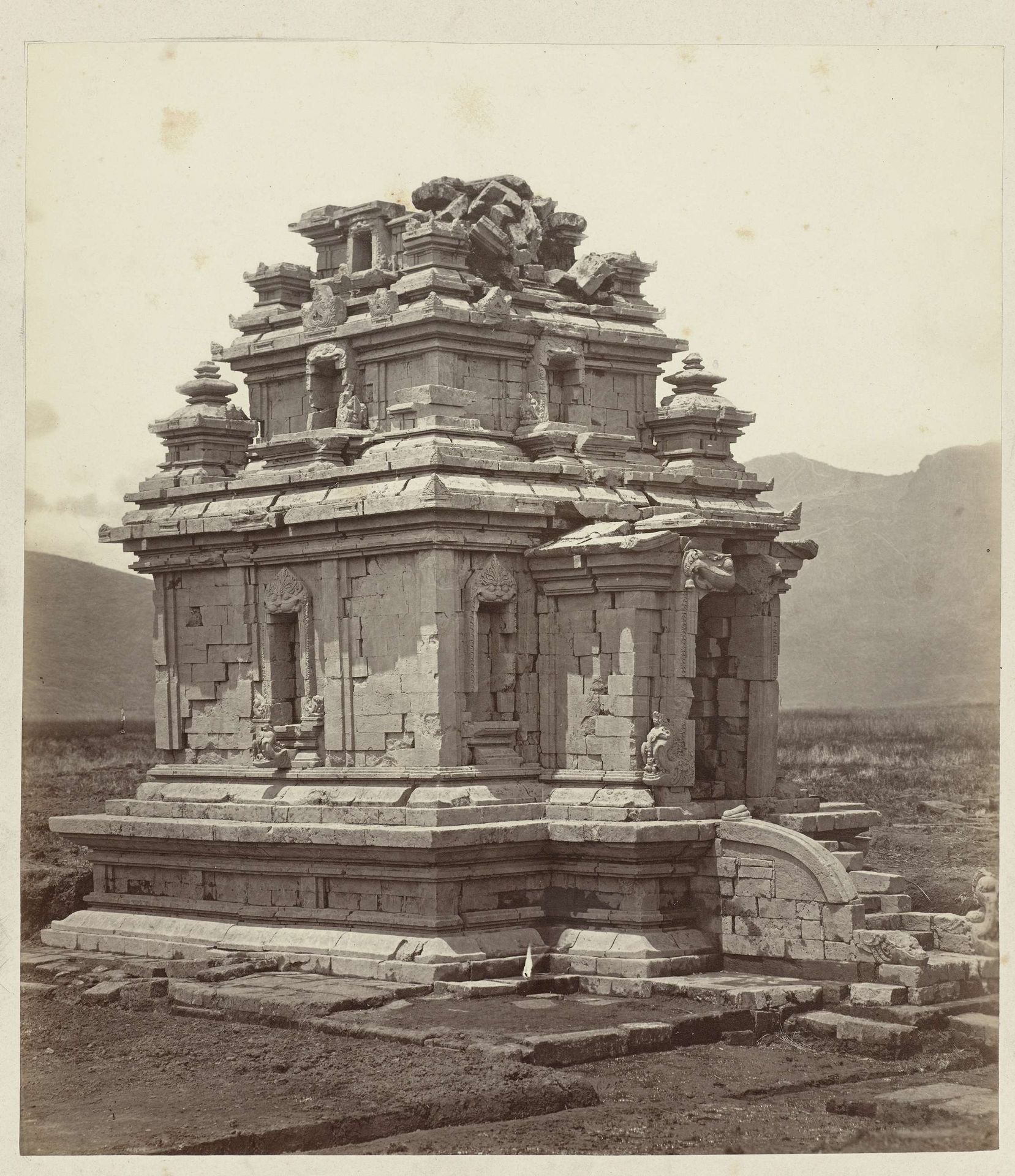 Candi Arjuna, general view showing the staicase projection and the entrance (west). Dieng plateau, Wonosobo district, Central Java province, 8th-9th century. by Isidore Kinsbergen