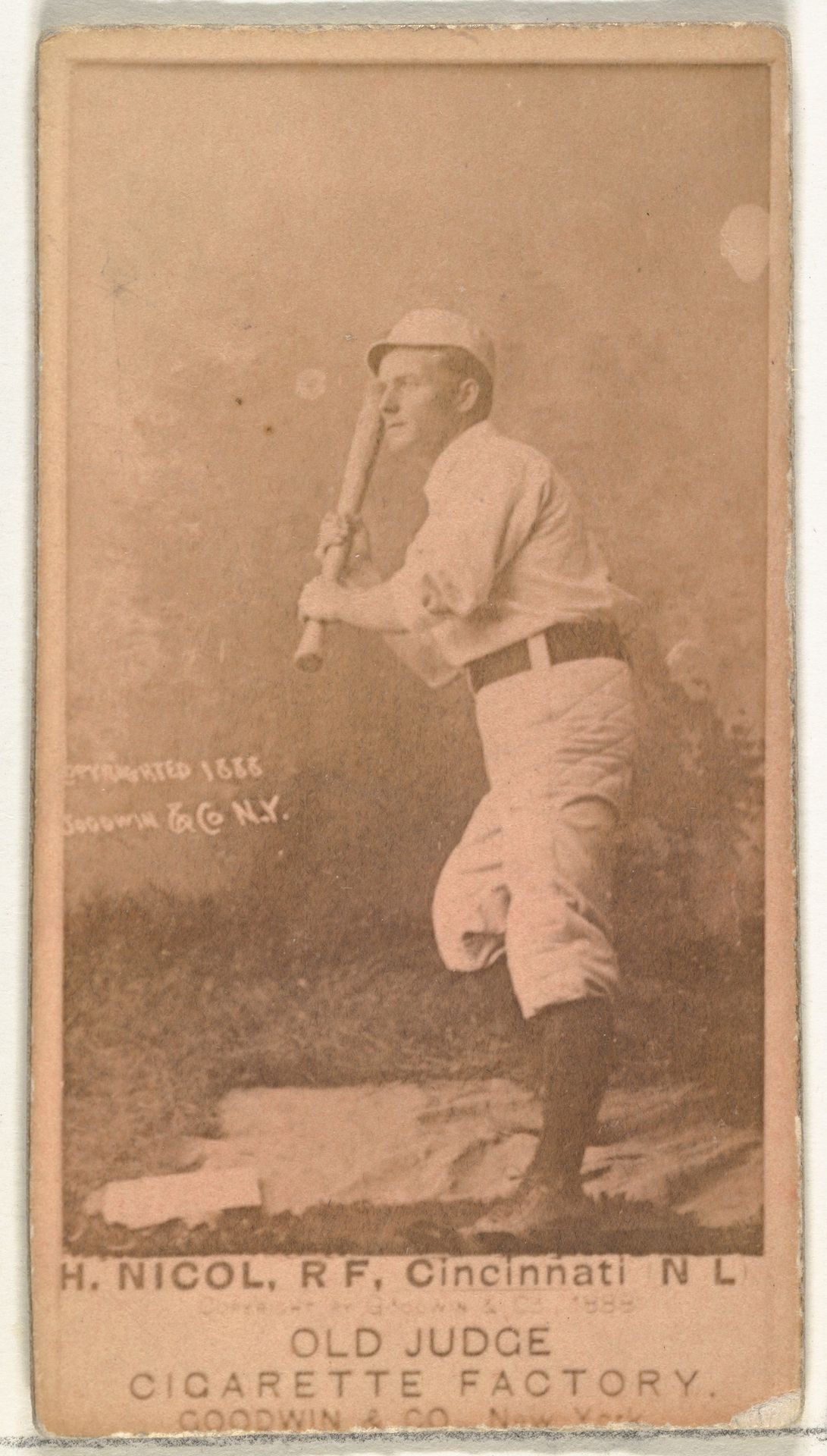 Hugh N. "Little Nick" Nicol, Right Field, Cincinnati, from the Old Judge series (N172) for Old Judge Cigarettes by Goodwin & Company