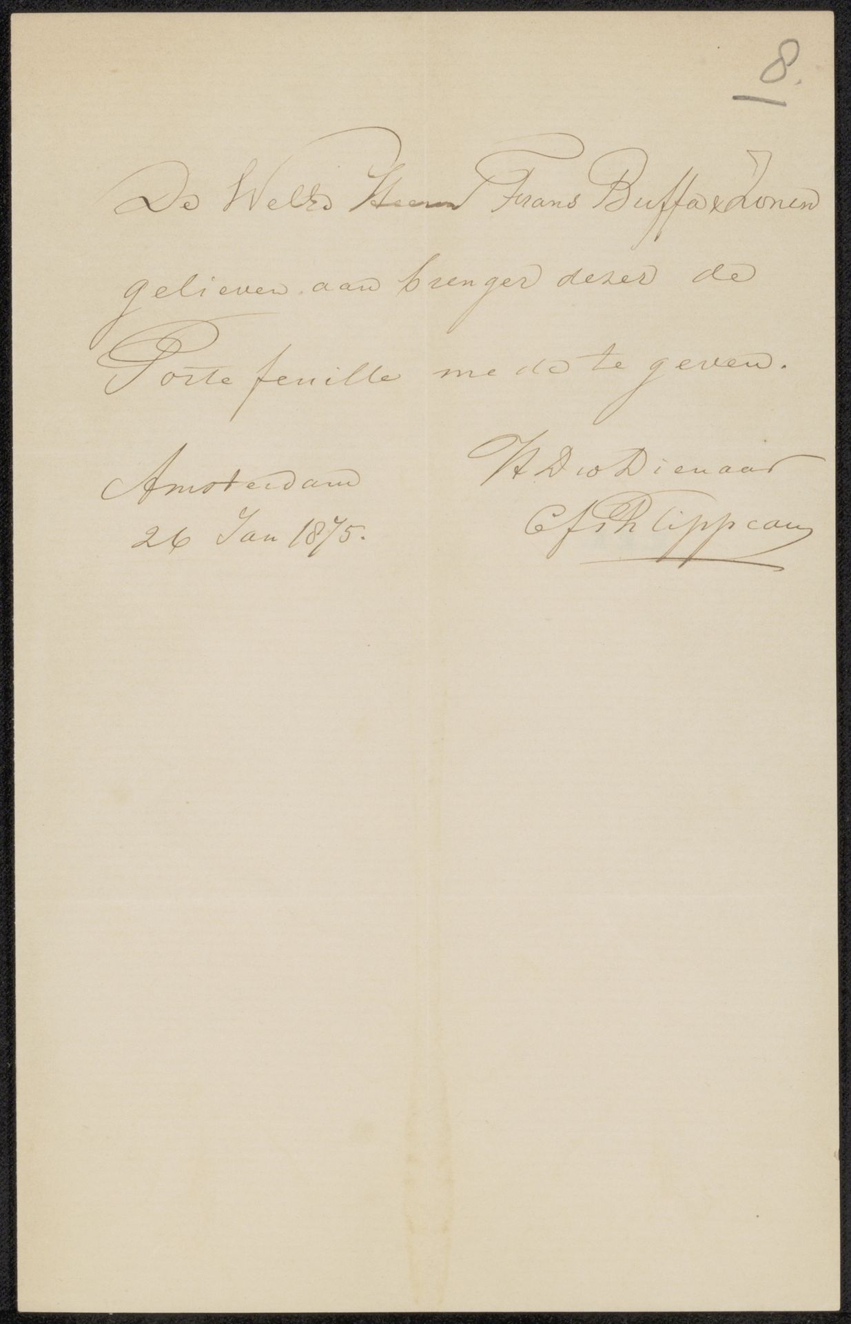 Brief aan Frans Buffa en Zonen by Karel Frans Philippeau