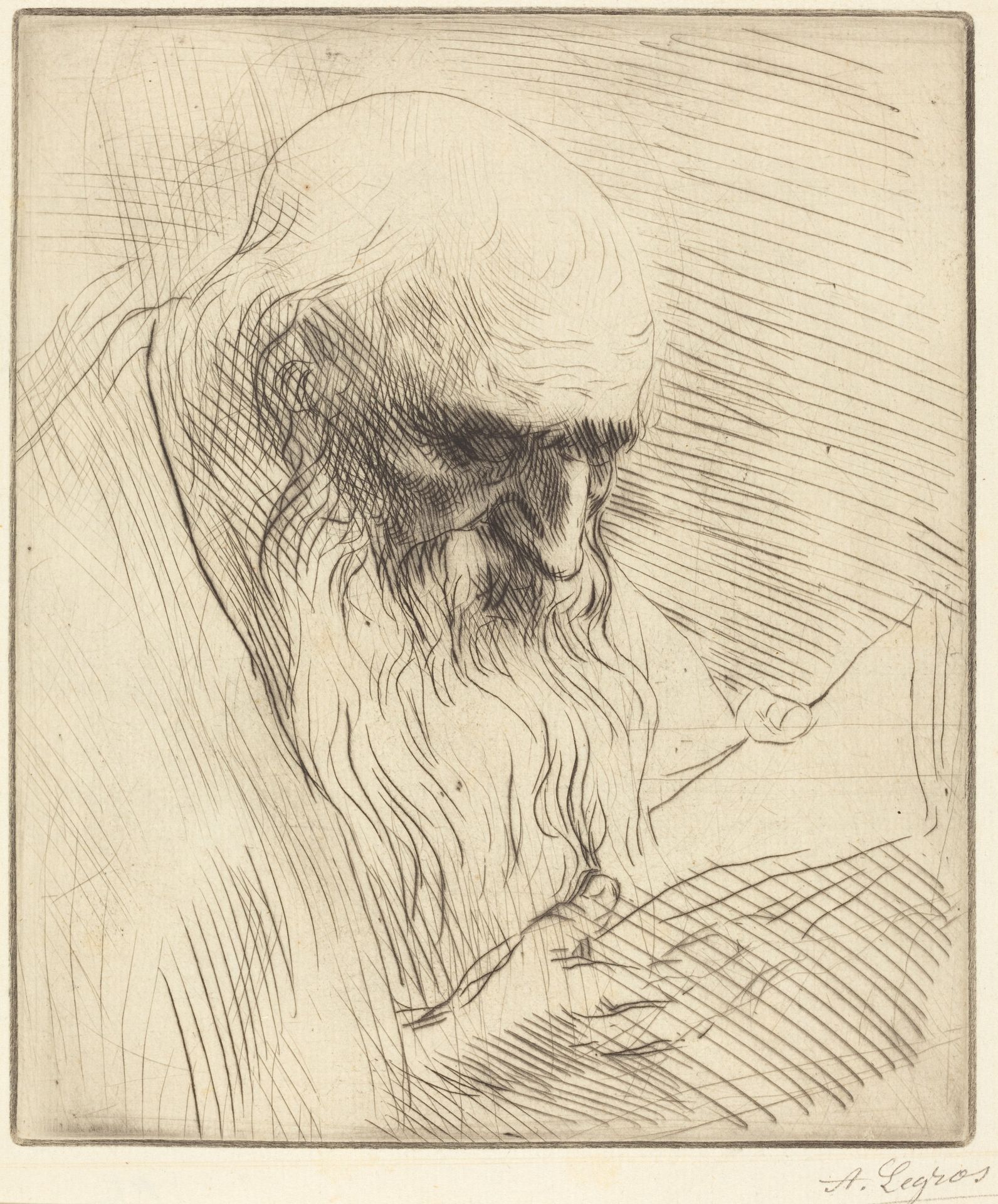 Study of the Head of a Man Reading (Etude de tete d'homme lisant) by Alphonse Legros