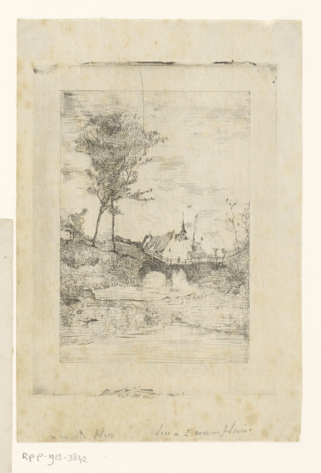 Landschap met brug en enkele gebouwen by Piet Verhaert