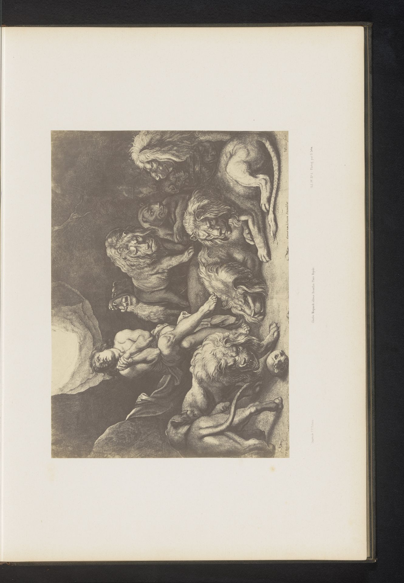 Fotoreproductie van een gravure van Daniël in de leeuwenkuil door W. de Leeuw, naar het schilderij door Peter Paul Rubens by Jean Louis Bargignac