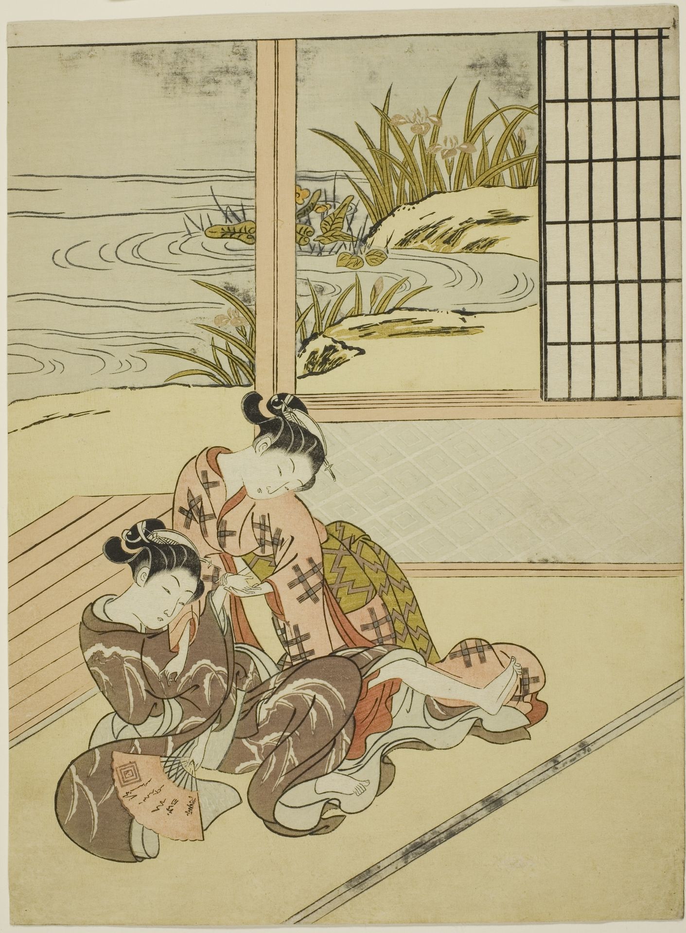 Two Women Strugging for a Fan by Suzuki Harunobu 鈴木春信