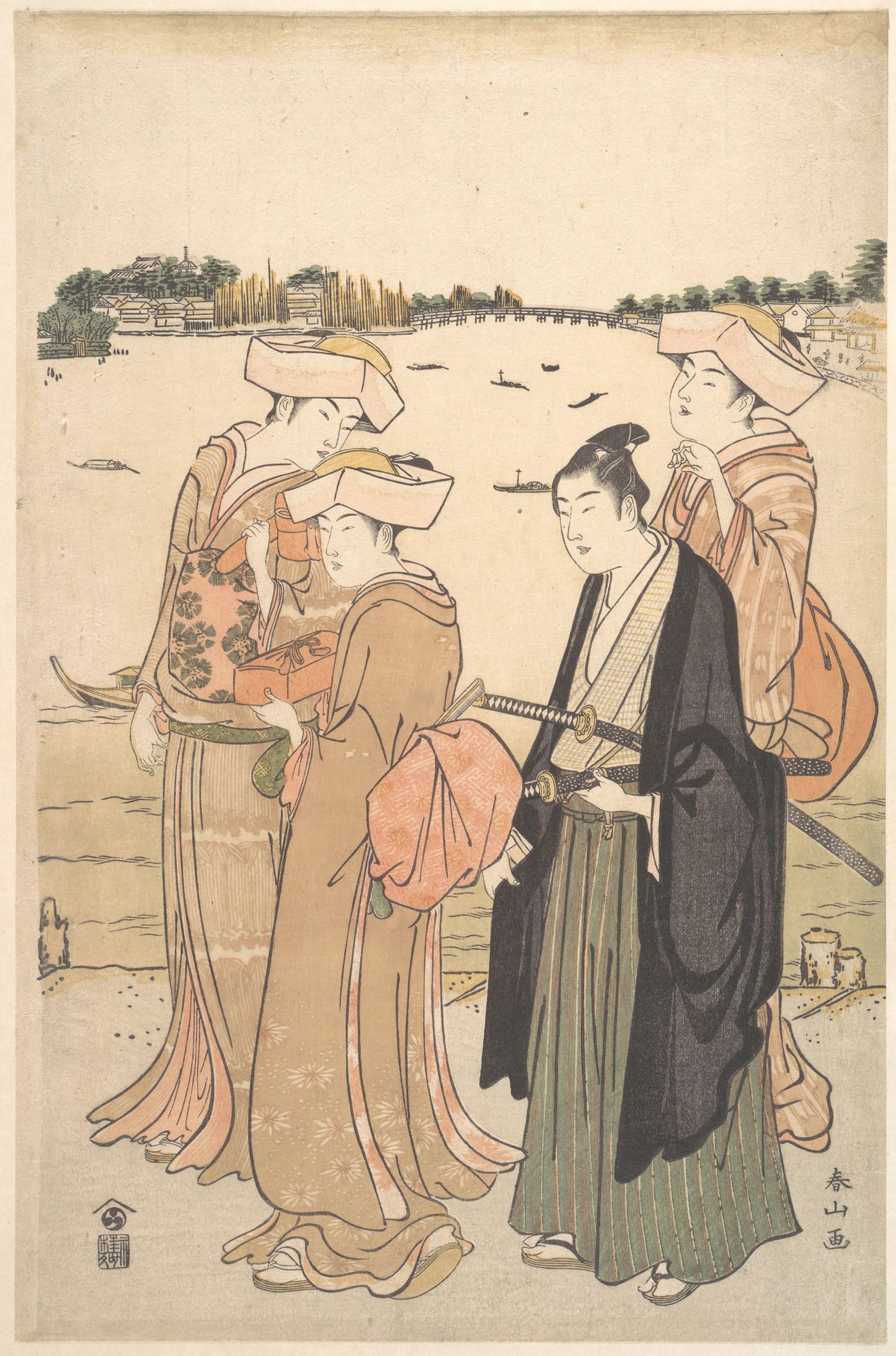 A Young Samurai and Three Women by Katsukawa Shunzan