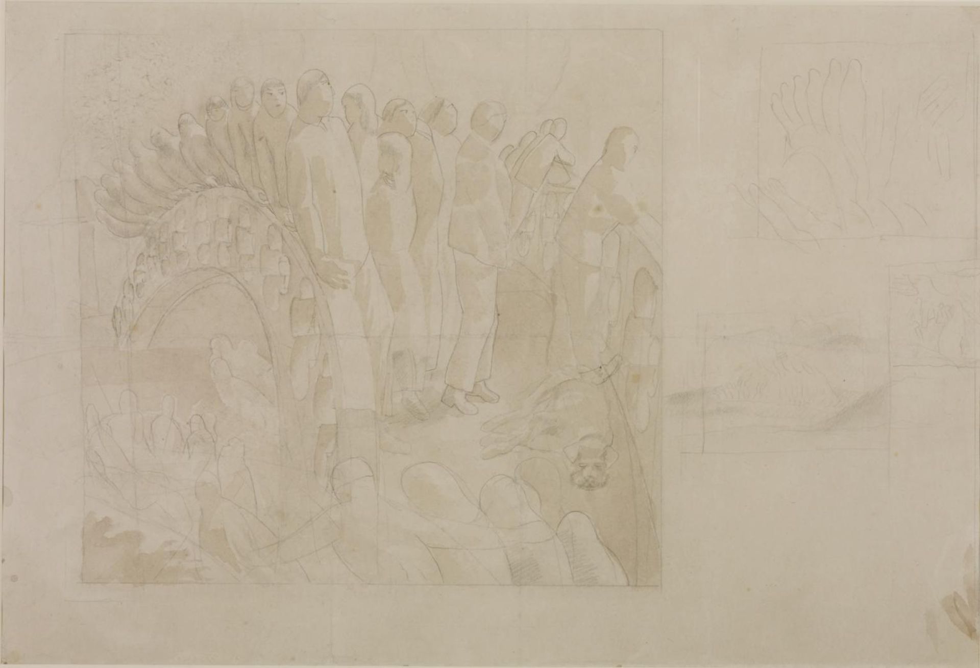 Study for ‘The Bridge’ and other works by  Sir Stanley Spencer