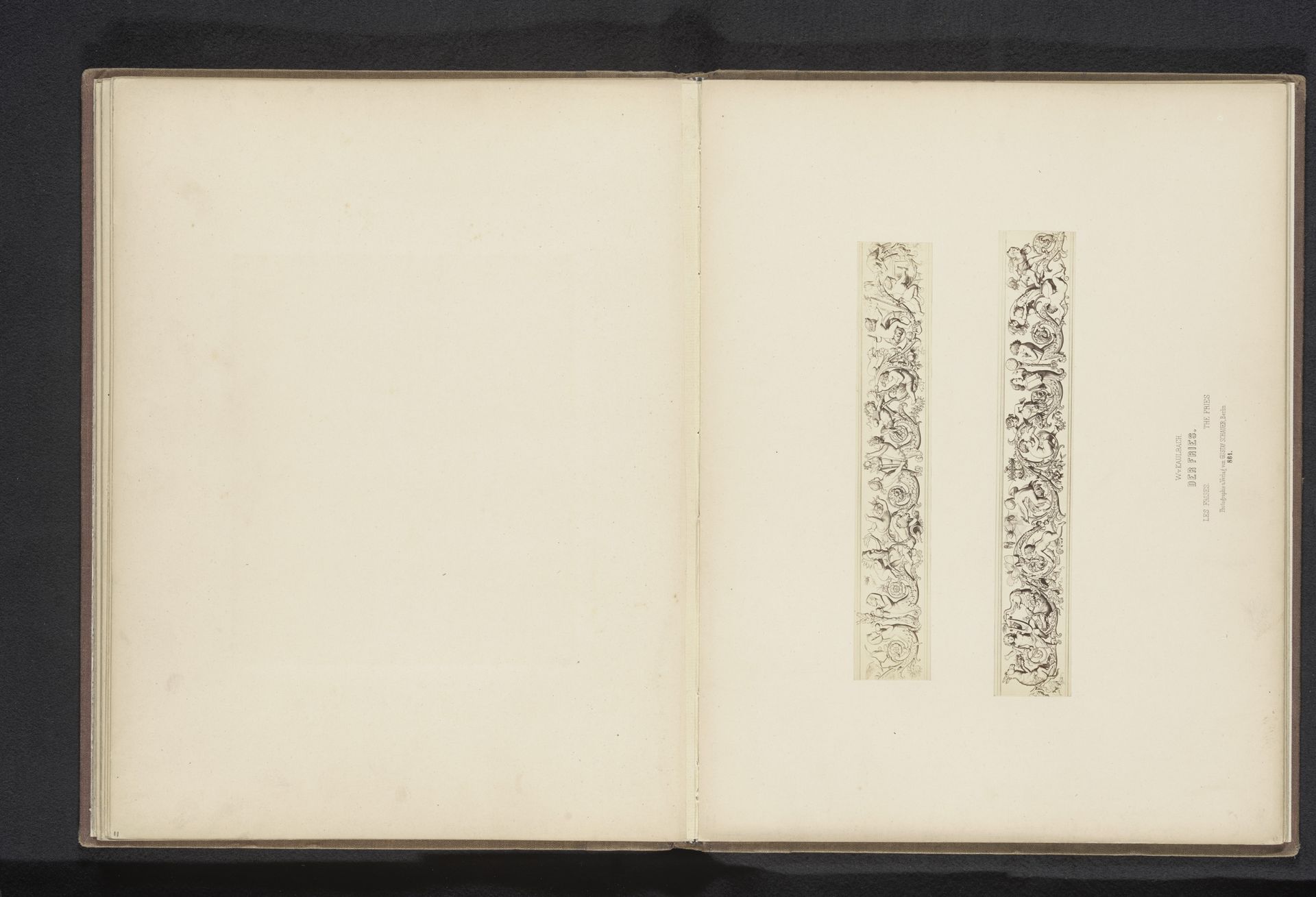 Fotoreproducties van twee tekeningen voor decoratieve friezen voor wandschilderingen voor het trappenhuis van het Neues Museum in Berlijn by Gustav Schauer