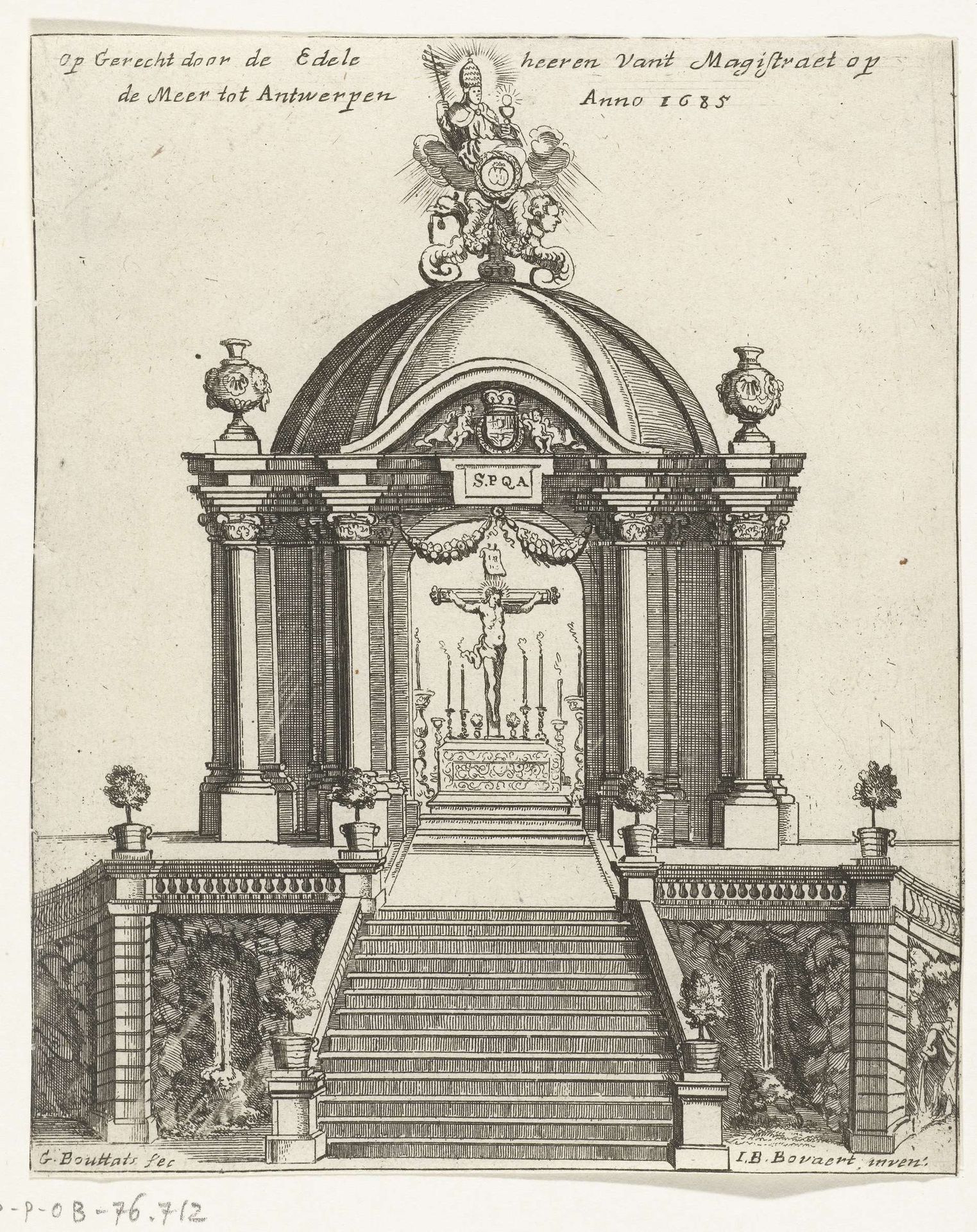 Altaar in de vorm van een tempietto opgericht magistraten op de Meir, 1685 by Gaspar Bouttats
