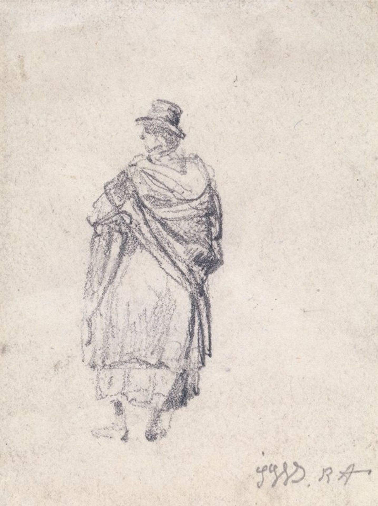 Back View of Country Woman in Hat and Shawl by James Ward