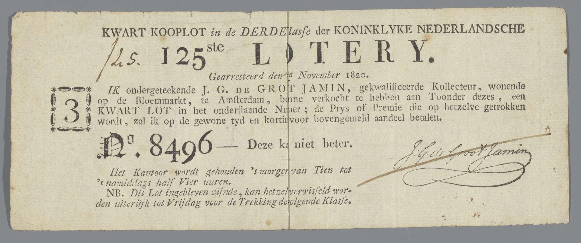Loterijbrief by D.C. de Groot Jamin