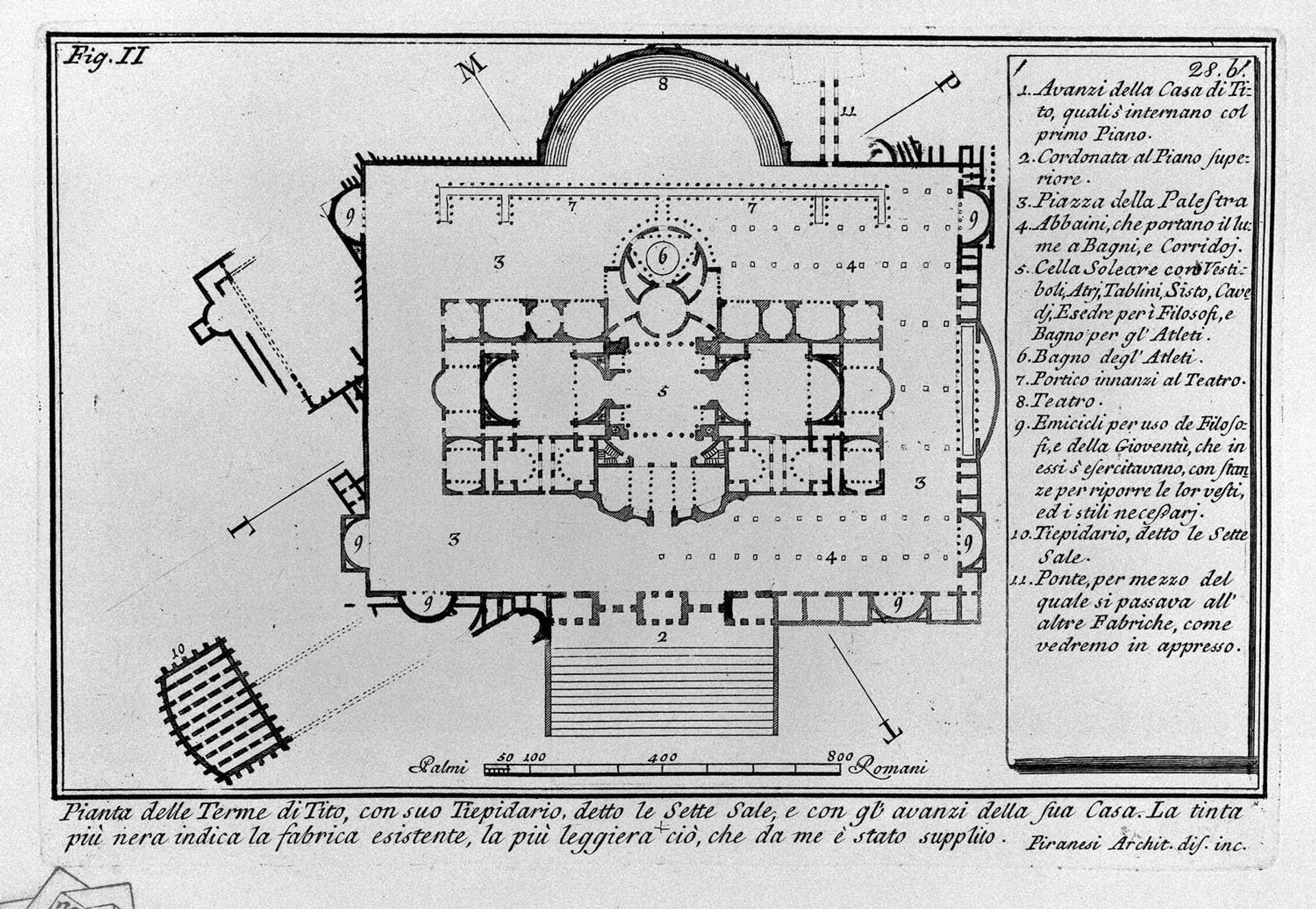 The Roman antiquities, t. 1, Plate XXVII. "Baths of Titus" (really the Baths of Traianus). by Giovanni Battista Piranesi
