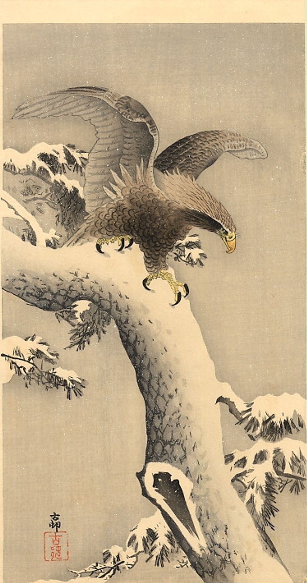 Eagle under snow by Ohara Koson