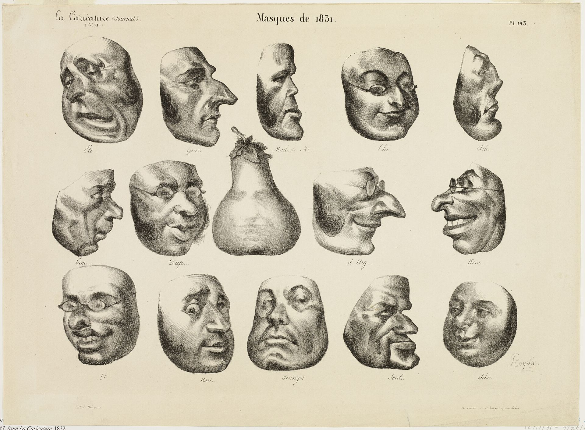 Masks of 1831, plate 143 from La Caricature by Honoré Daumier
