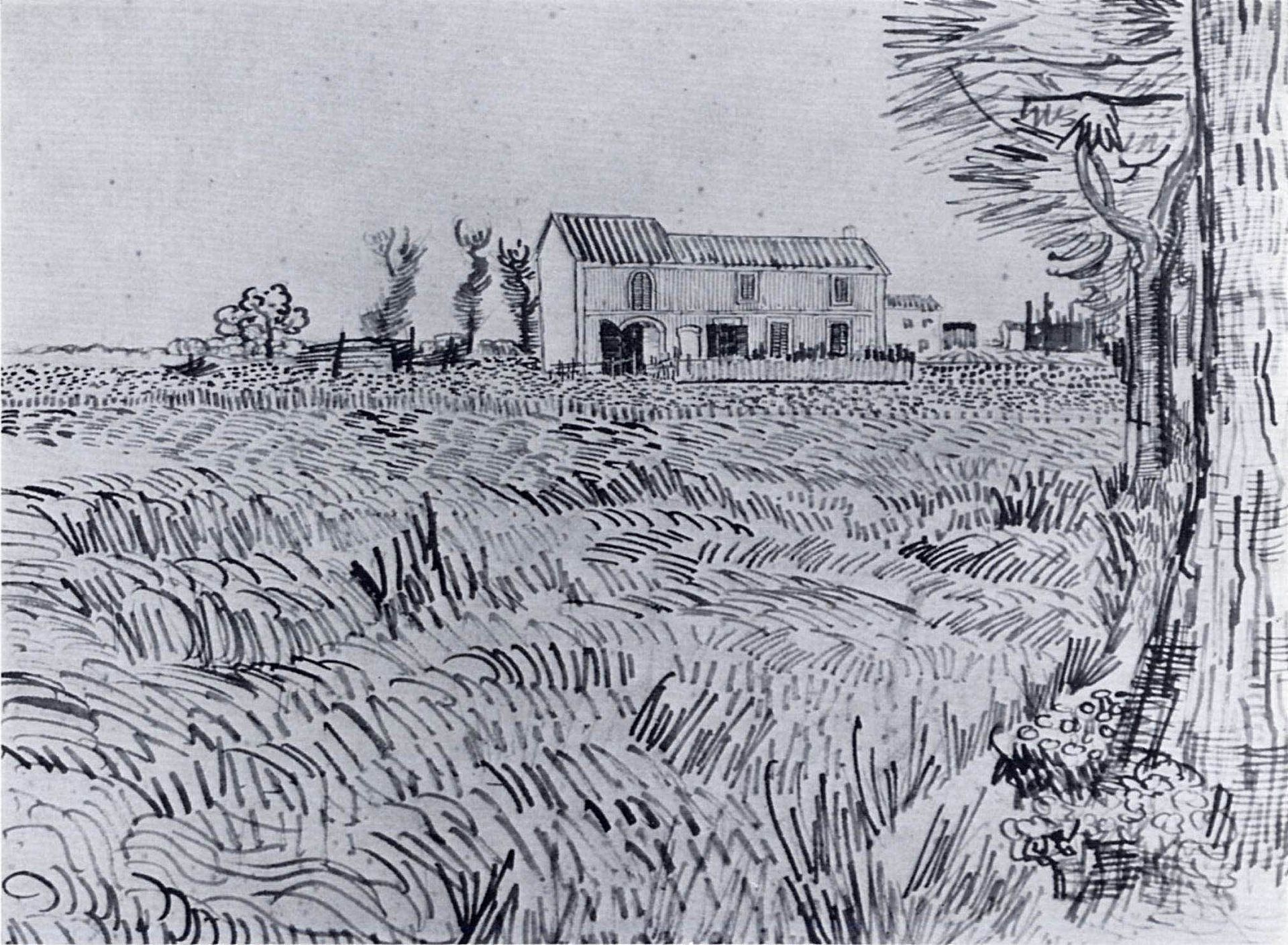 Farmhouse in a Wheat Field by Vincent van Gogh