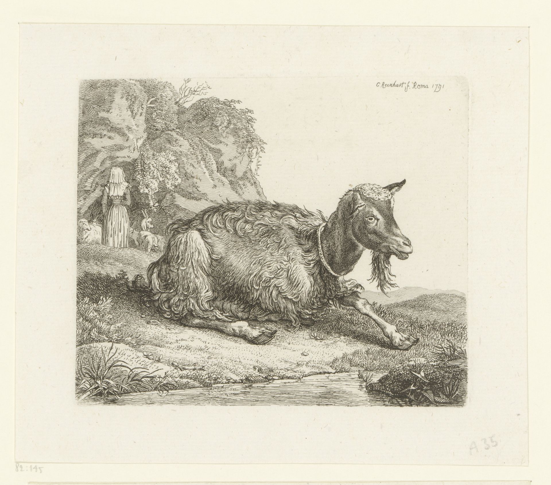 Liggende geit by Johann Christian Reinhart