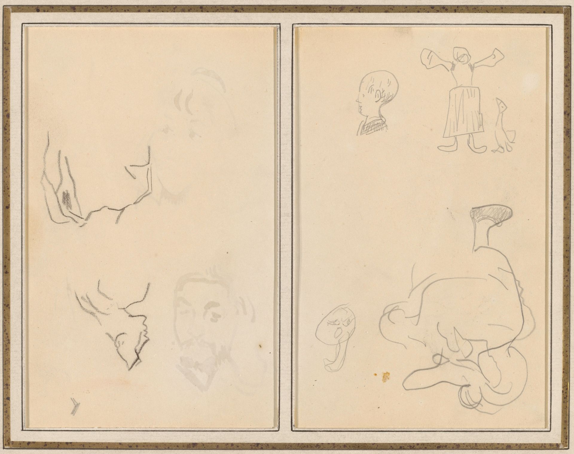 Head of a Man with a Study of His Back; Various Sketches with a Peasant Woman and a Goose [recto] by Paul Gauguin