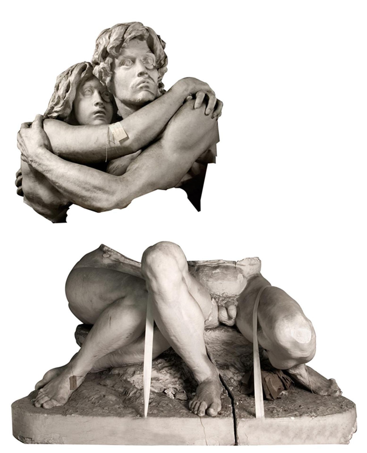Gud kaldte. Siddende Adam og Eva, der omfavner hinanden by Hans Gyde Petersen
