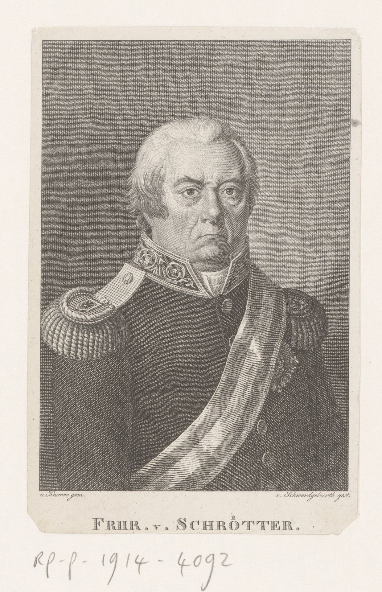 Portret van Friedrich Leopold, Freiherr von Schrötter by Carl August Schwerdgeburth