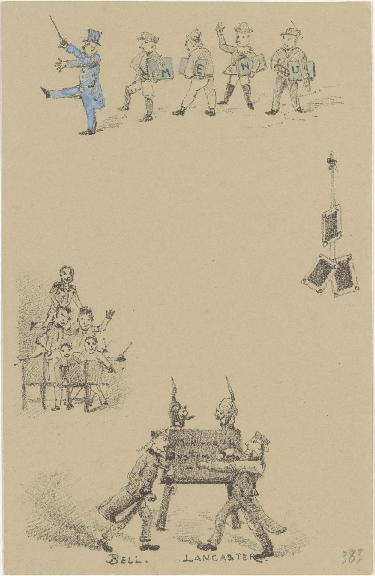 Menukaart met onderwijzers en leerlingen by Theo van Hoytema