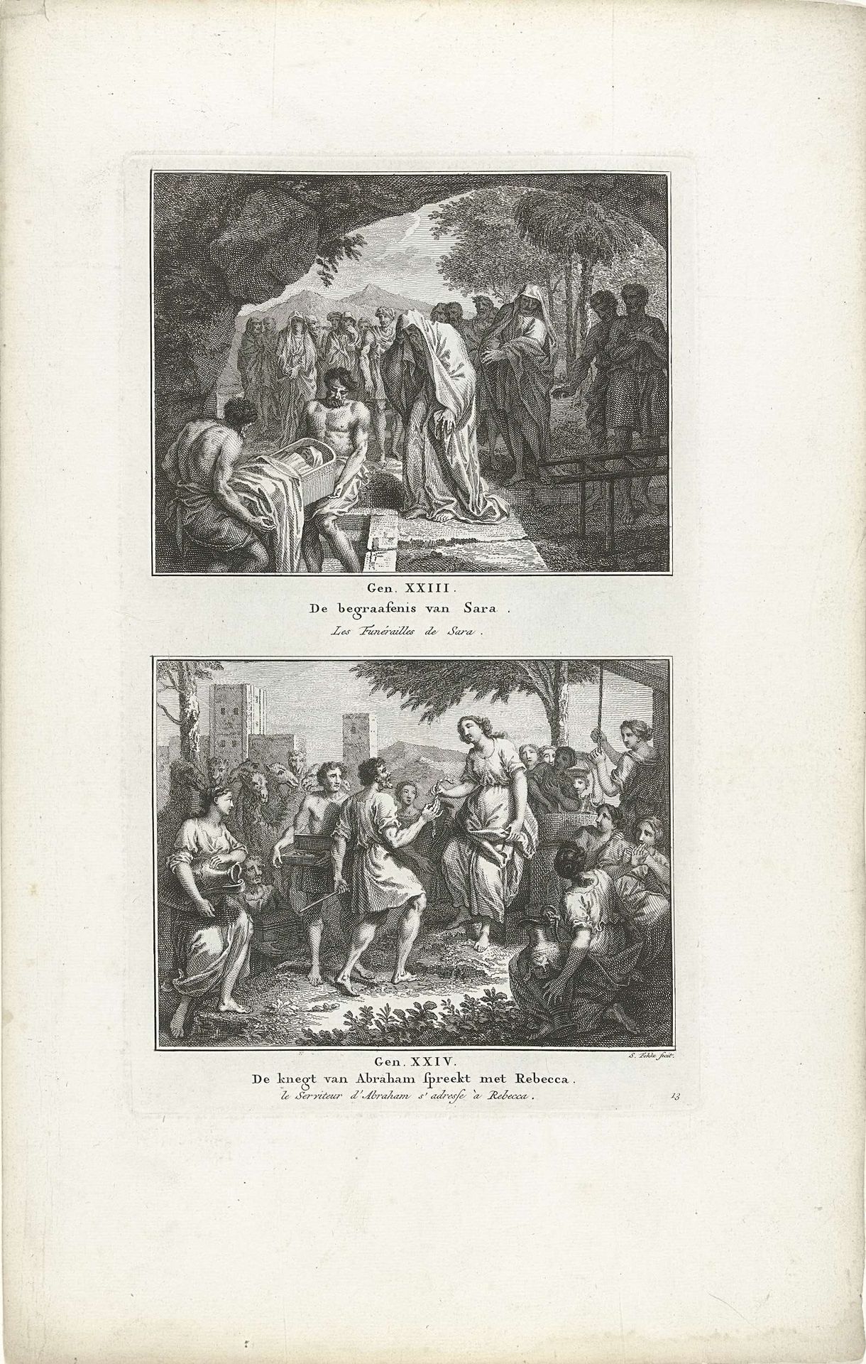 Begrafenis van Sara en
de knecht van Abraham spreekt met Rebekka by Simon Fokke