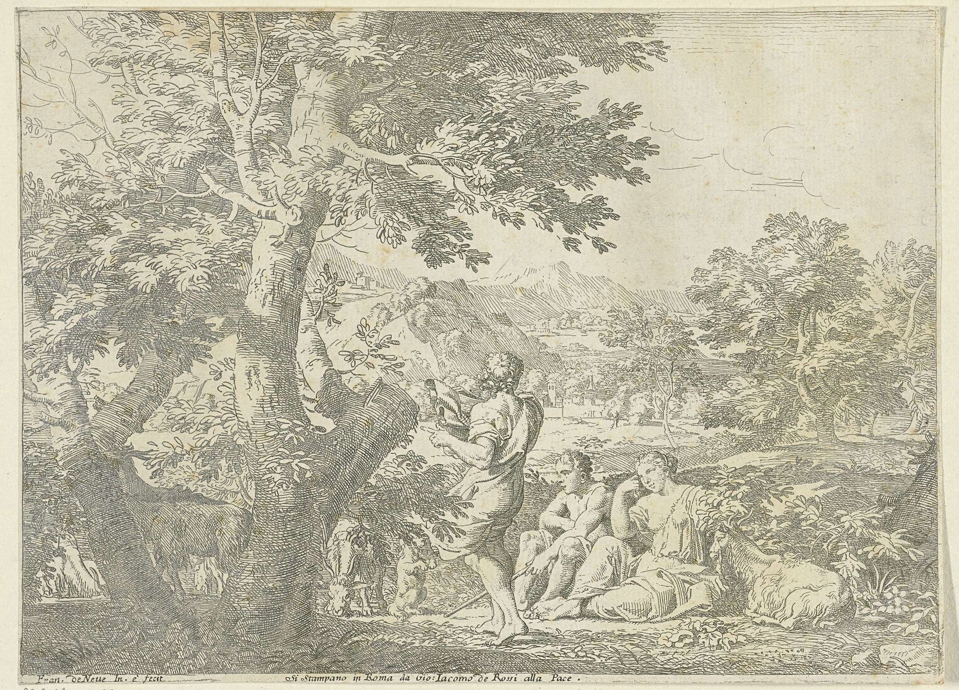 Landschap met herders en een hond by Franciscus de Neve