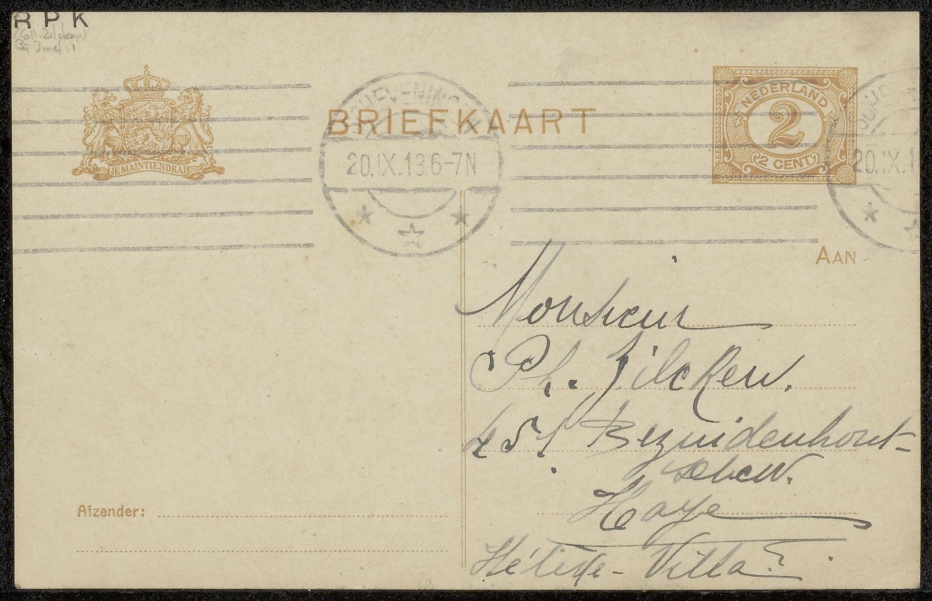 Briefkaart aan Philip Zilcken by Rose Imel