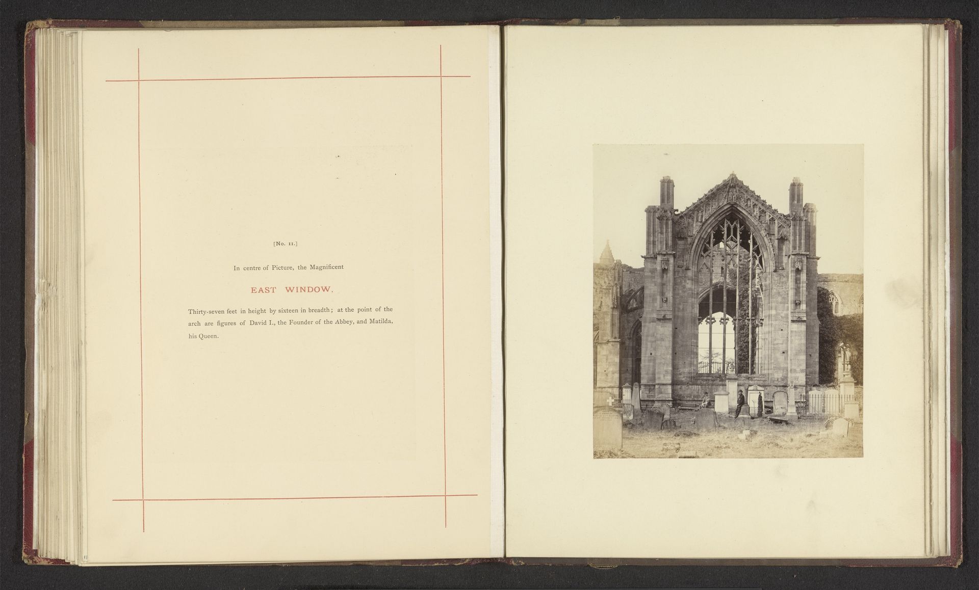 Gezicht op een raam van de ruïne van Melrose Abbey met twee mannen ervoor by Pringle. W.J.