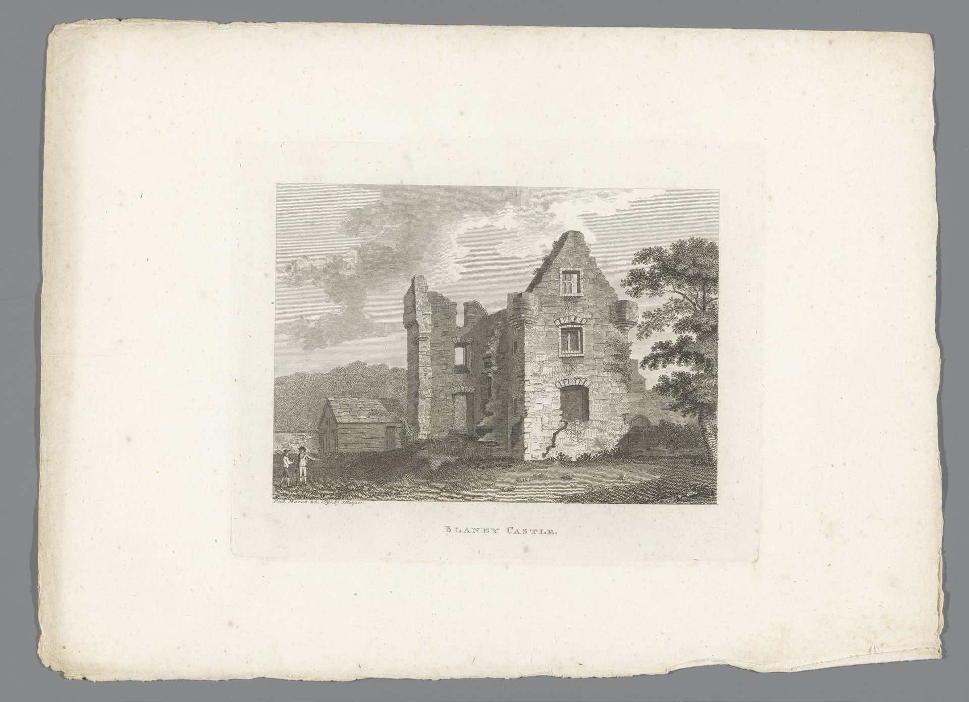 Gezicht op de ruïnes van Blaney Castle by Anonymous