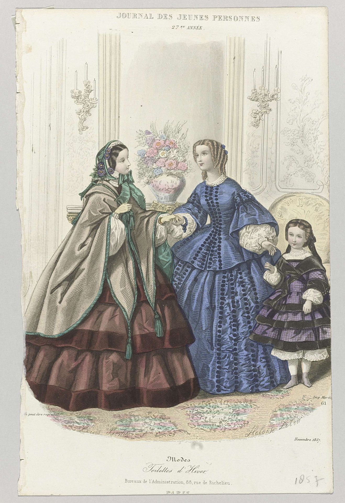 Journal des Jeunes Personnes, novembre 1857, 27.me année, No. 61 : Modes Toilettes d'Hiver by Louis Berlier